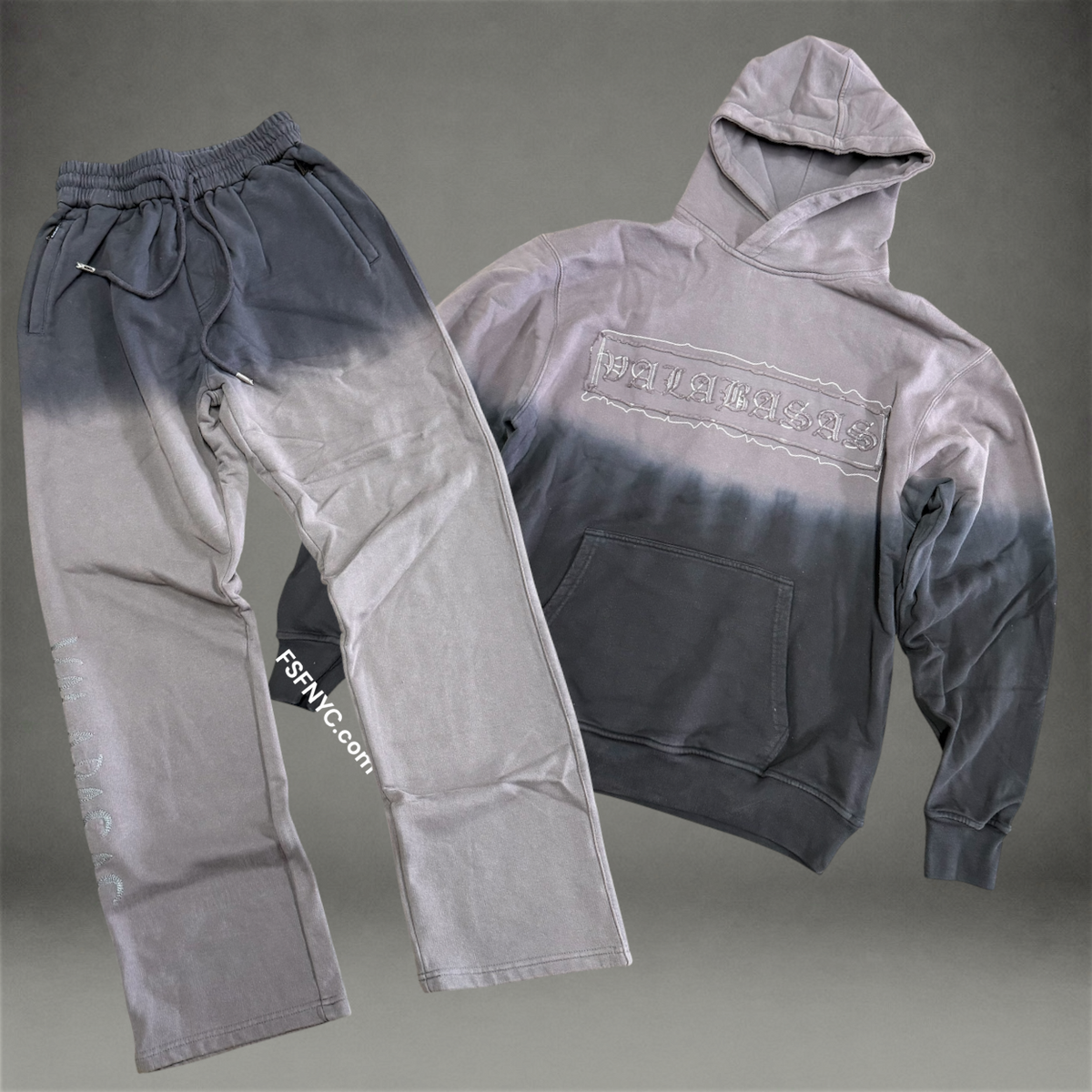 Valabasas - Applique Sweep Sweat Suit Hoodie - Grey Black - 1004