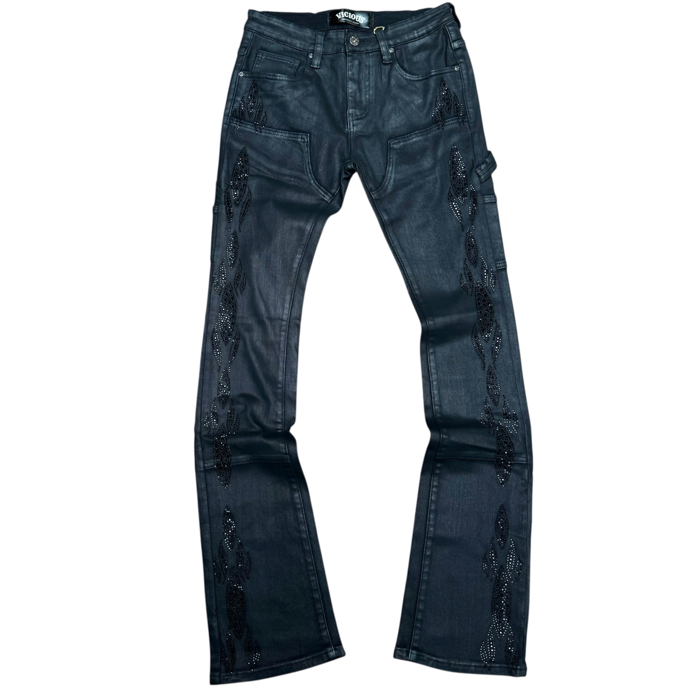 Vicious - STACKD WAX CARPENTER RHINESTONE DENIM BLACK - VC654R