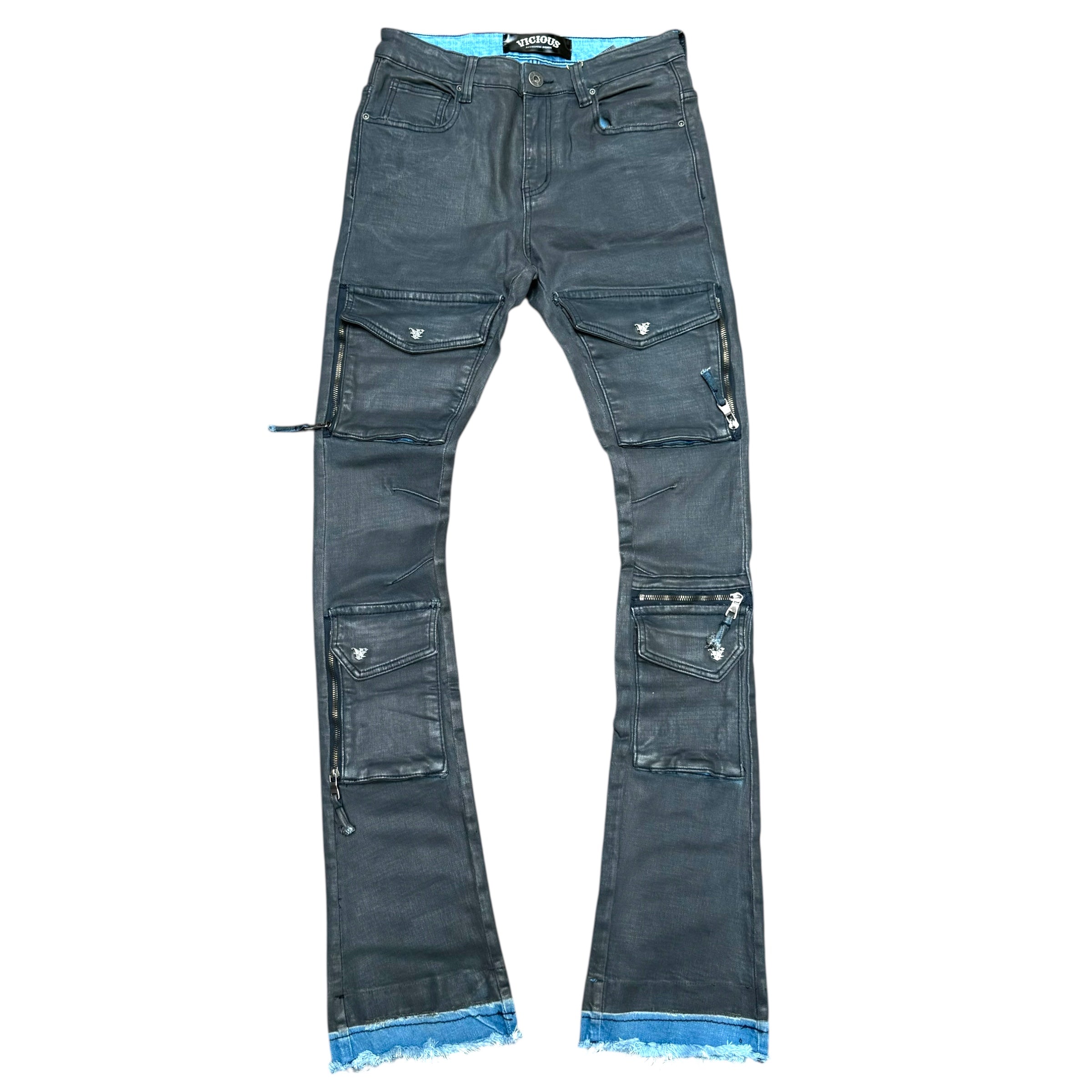 Vicious - STACKED WAX COATED MULTI CARGO DENIM Oil Blue - VC624