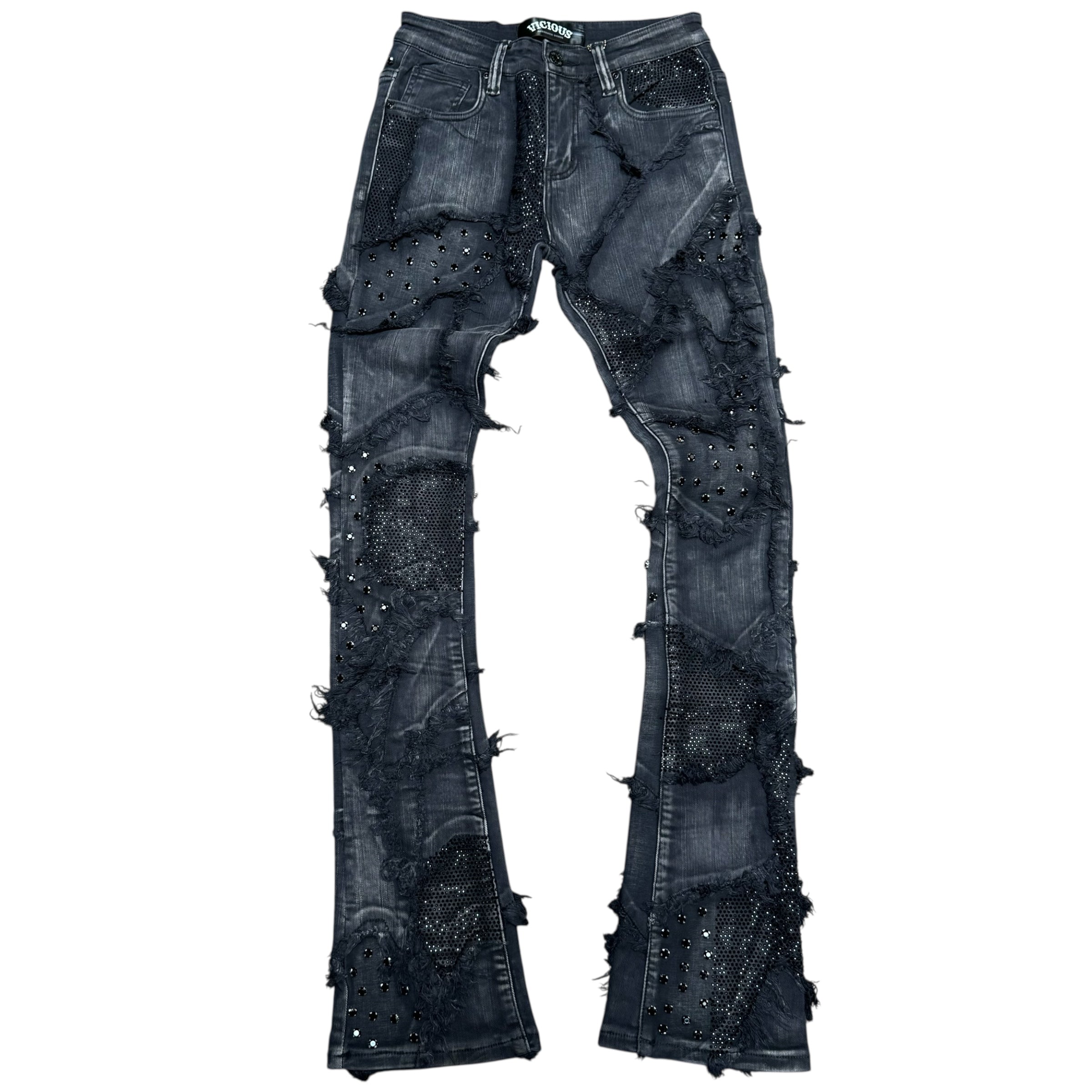 Vicious - STACKED FREY w/ RHINESTONEDENIM BLACK- VC627