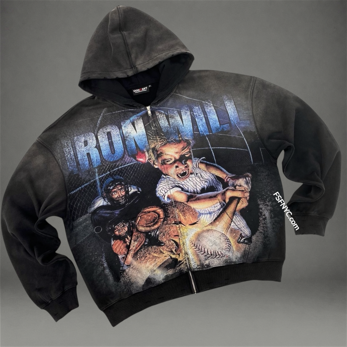 Iron Will Zip Hoodie - Black Wash - 23