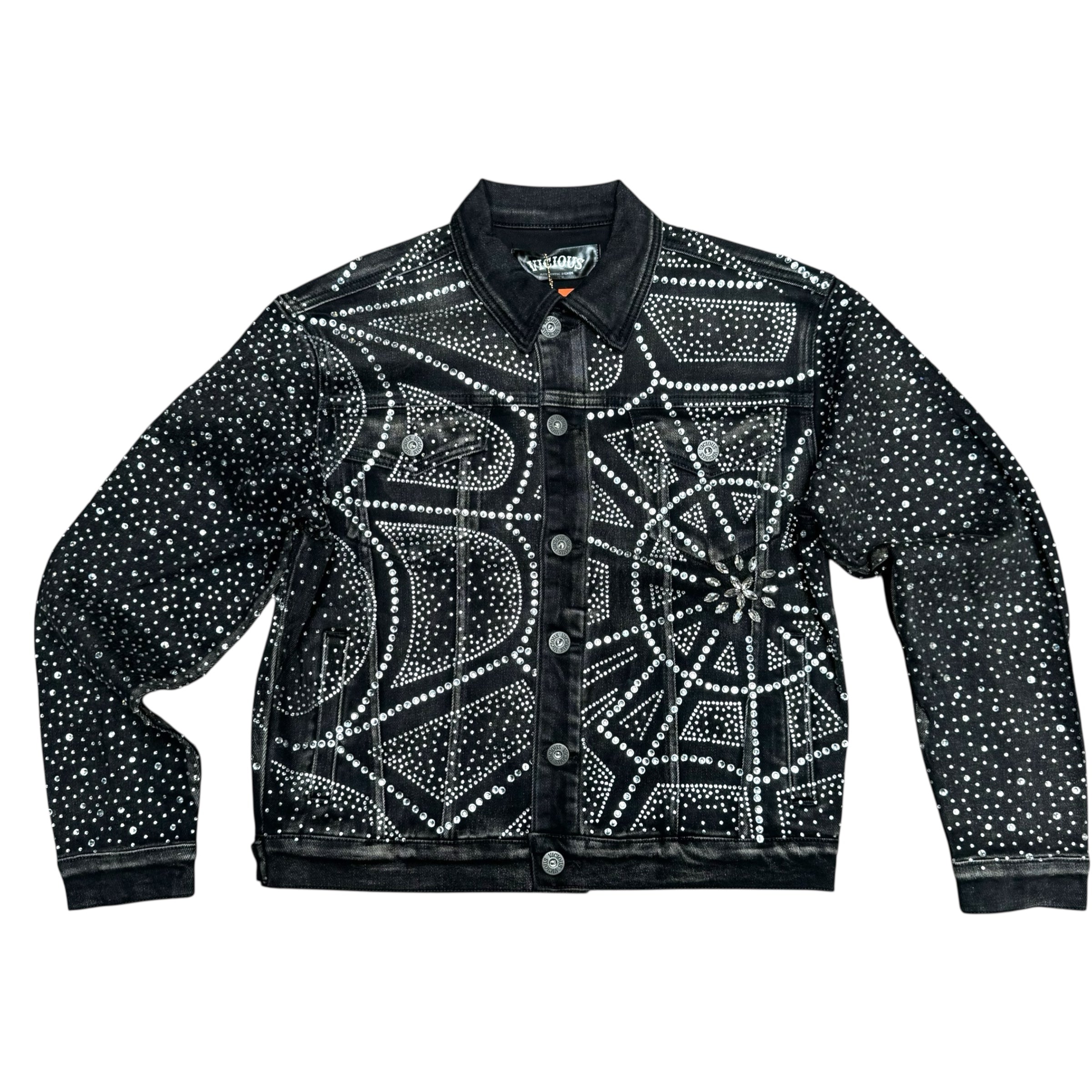 Vicious EMBELLISHED RHINESTONE DENIM JACKET BLACK VC956