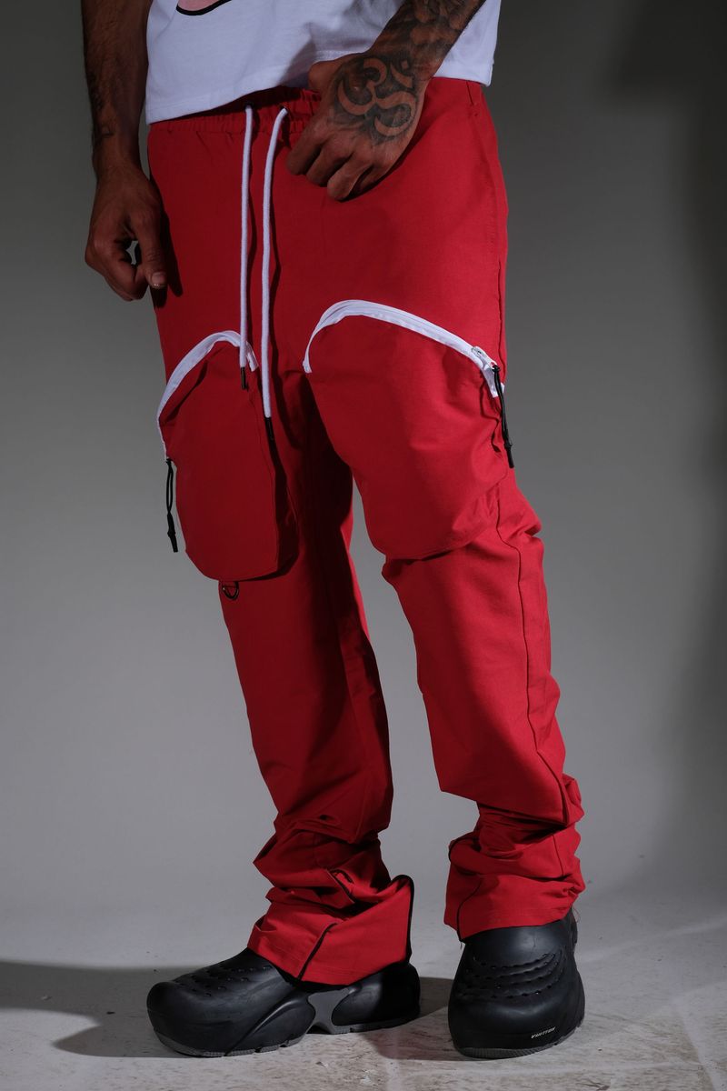 MT - Stacked Cargo Nylon Pants - Red - MT236