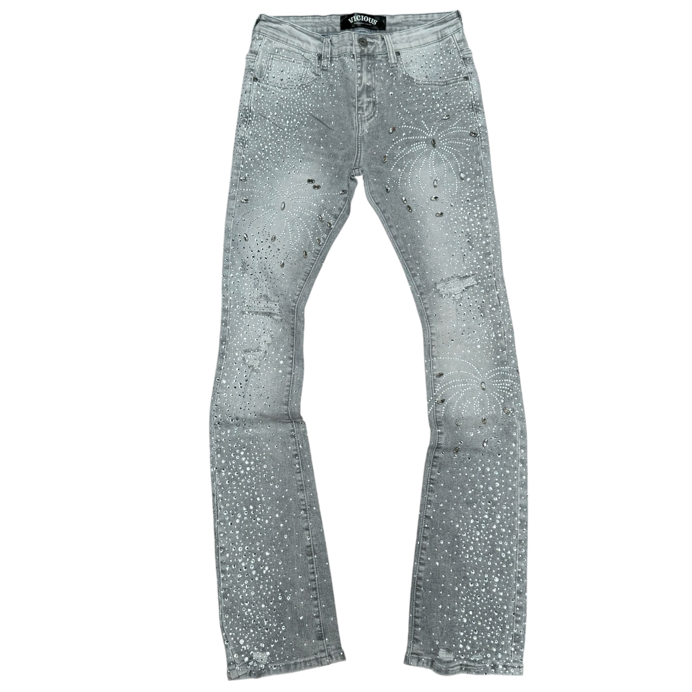 Vicious - STACKED EMBELLISHED RHINESTONE DENIM L.GREY - VC951