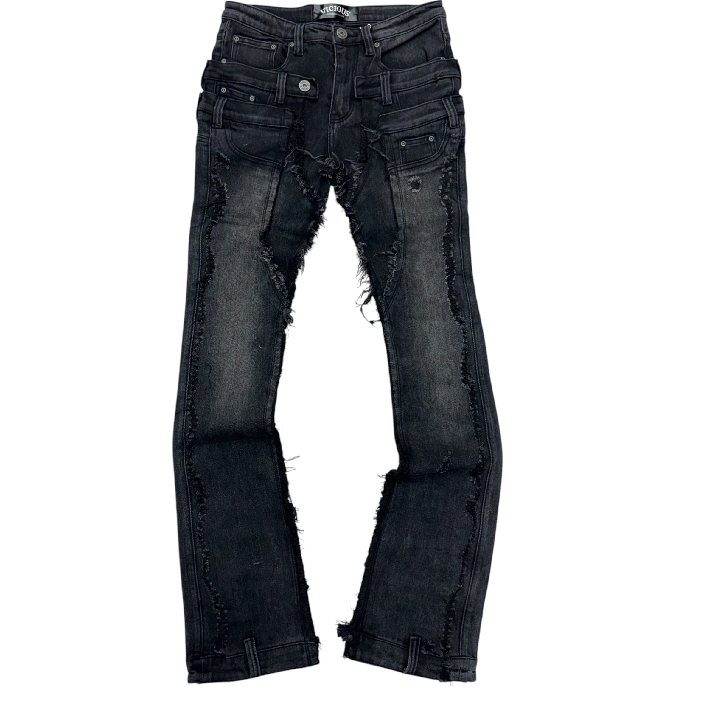 Vicious Stacked Double Waisted Denim Black Grey VC675