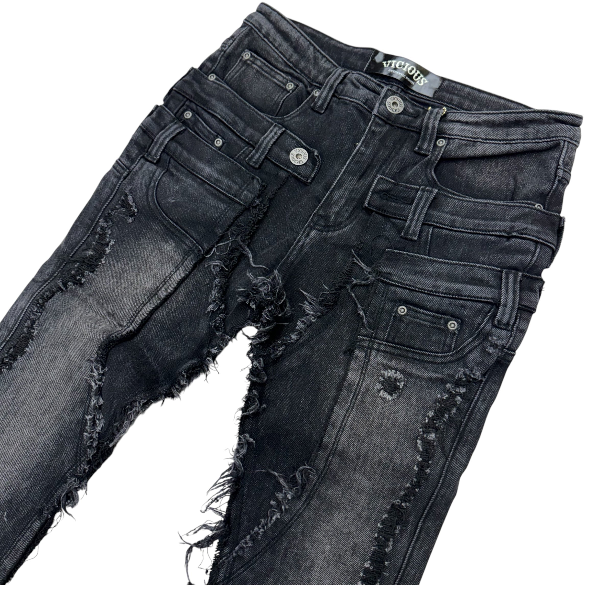 Vicious Stacked Double Waisted Denim Black Grey VC675