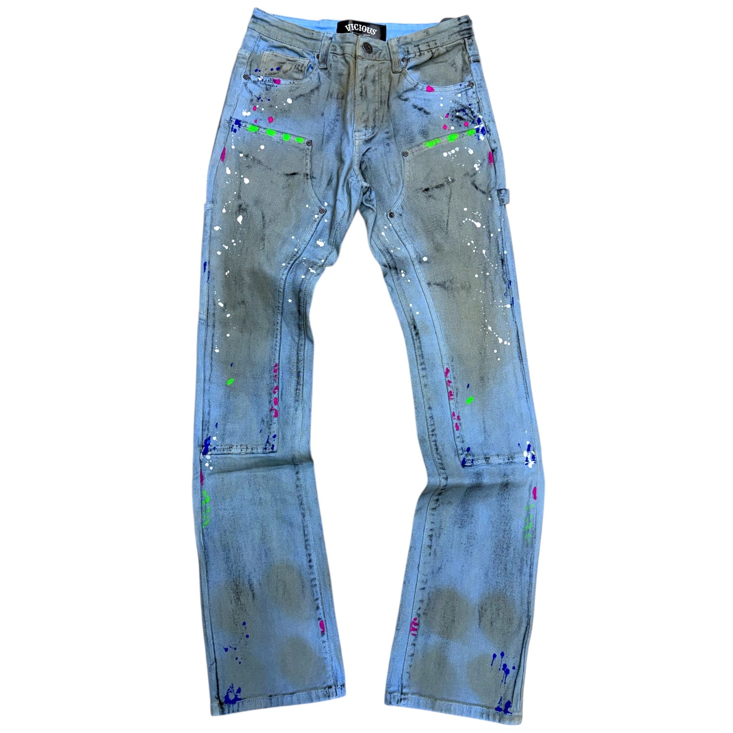Vicious- Stacked Splatter Denim - Blue - VC777
