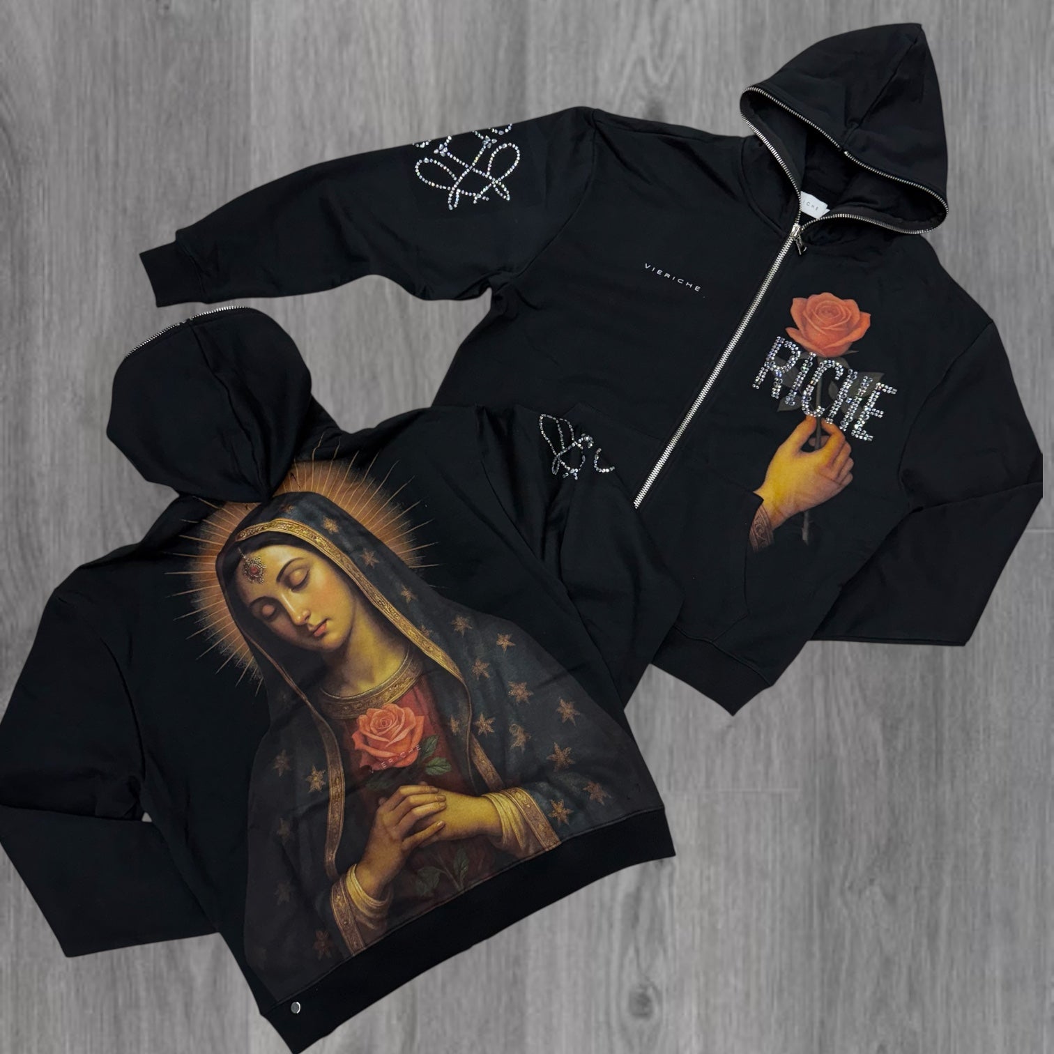 VR - The Rose Zip Hoodie - Black -1813