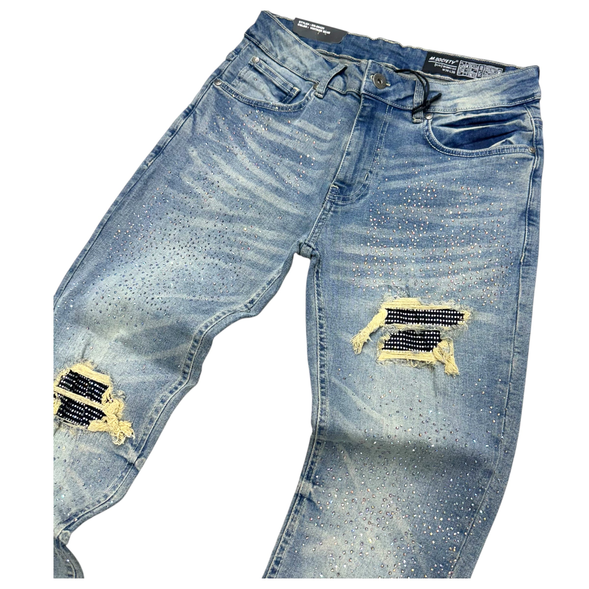 Mischief Rhinstone Skinny Denim Vintage Blue 80429 z