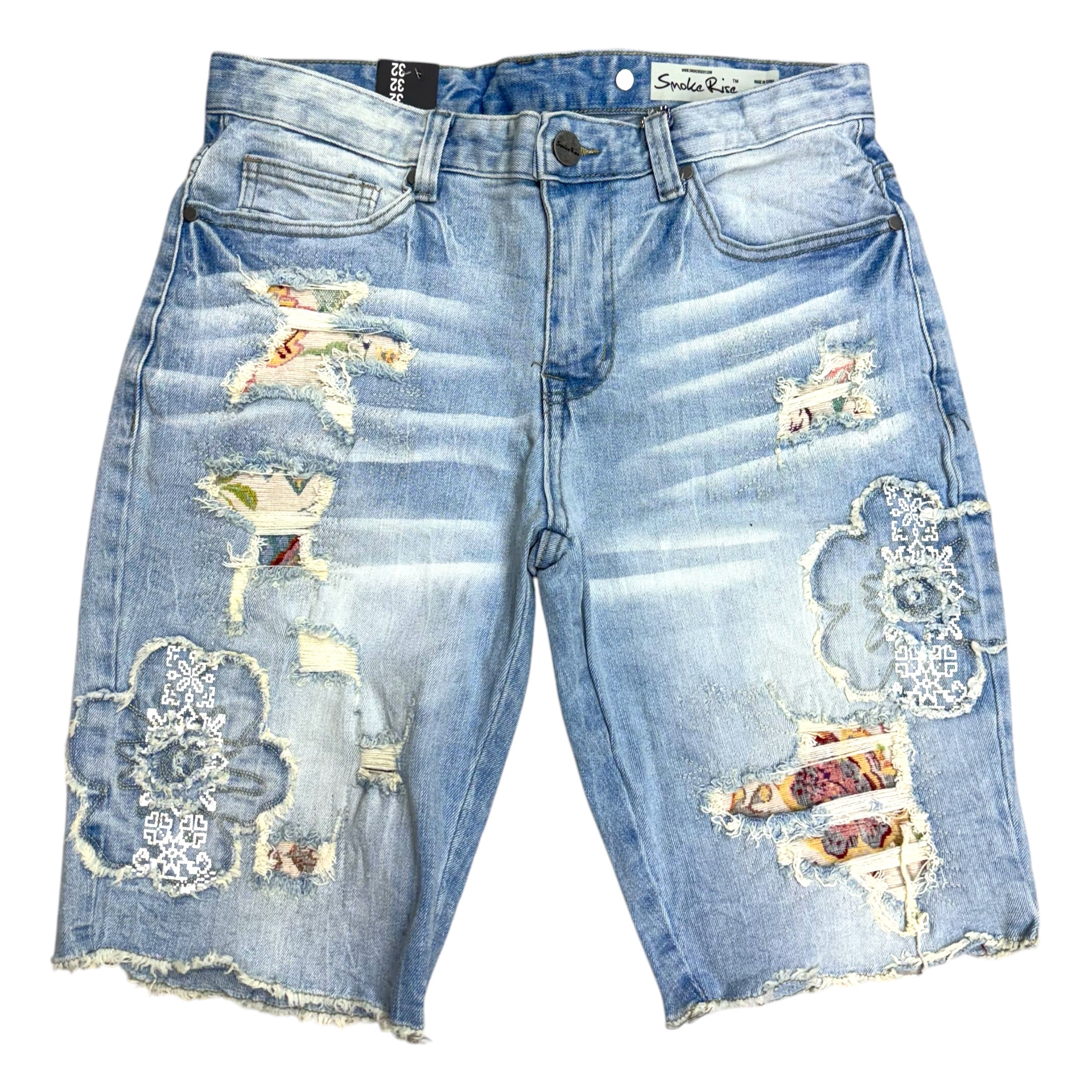 Rise Distress Denim Shorts Palermo Blue 25214
