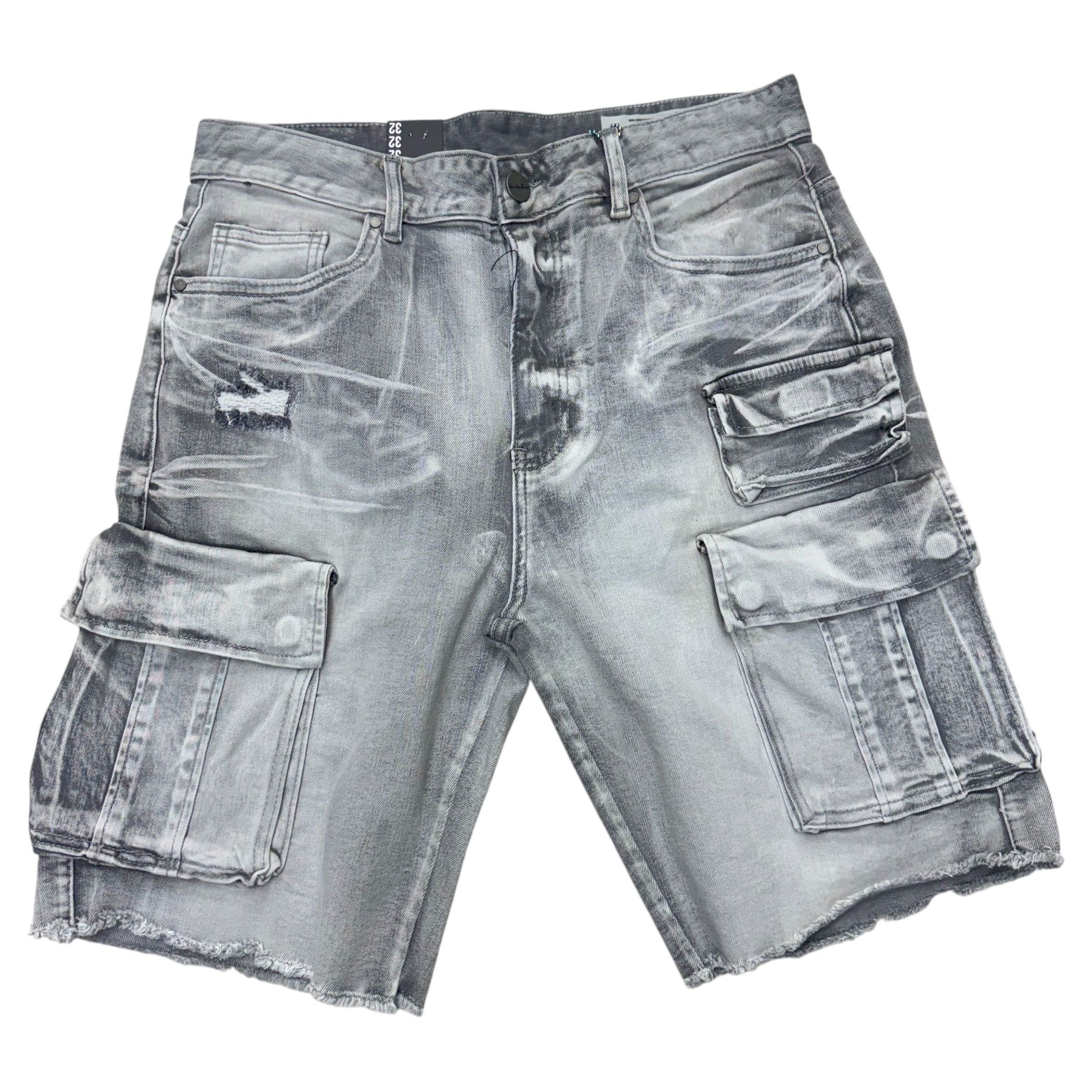 Rise Distress Denim Cargo Shorts Breezy Grey 25241