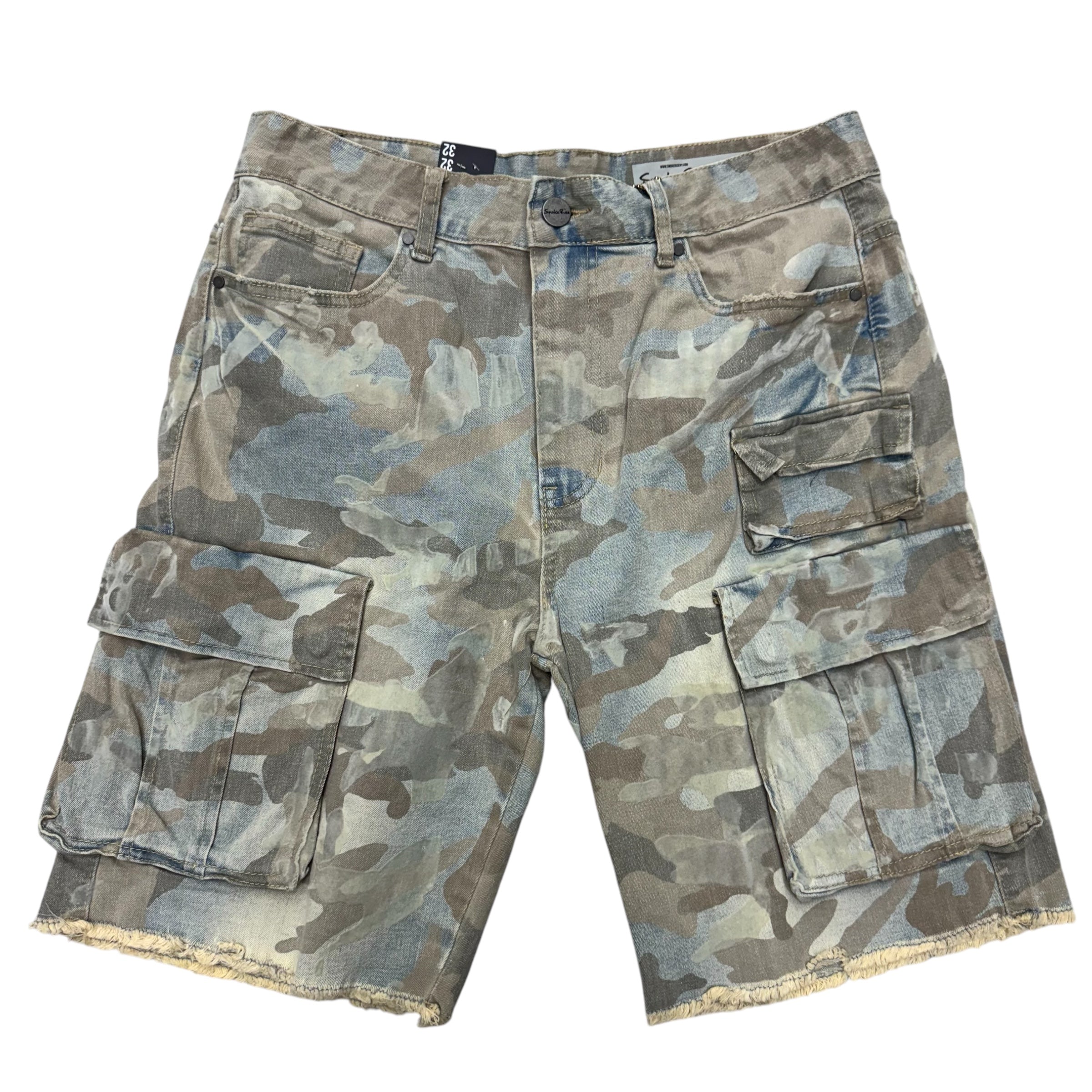 Rise Distress Denim Cargo Shorts Sahara Camo 25237