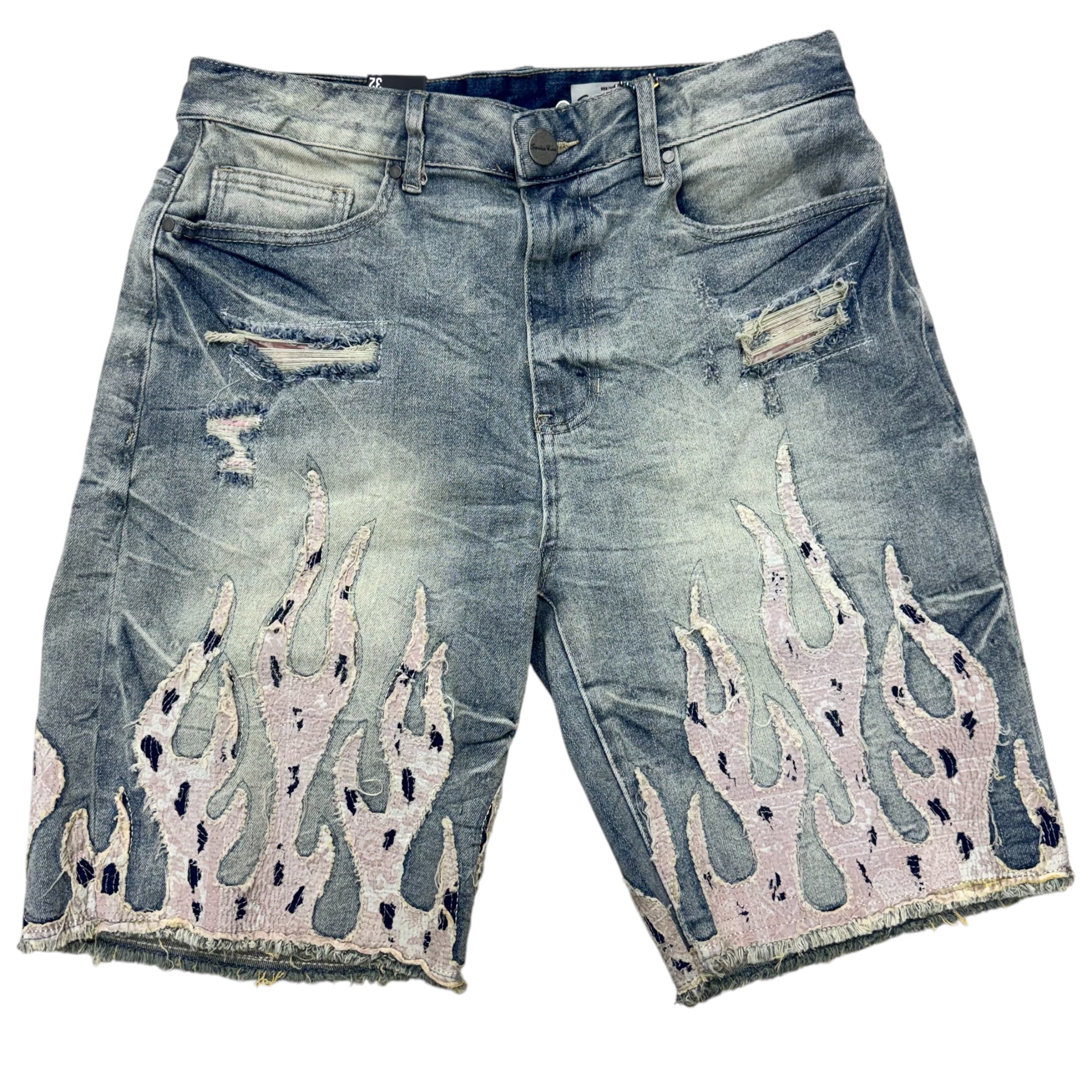 Rise Distress Denim Shorts Mechanical Blue 25246