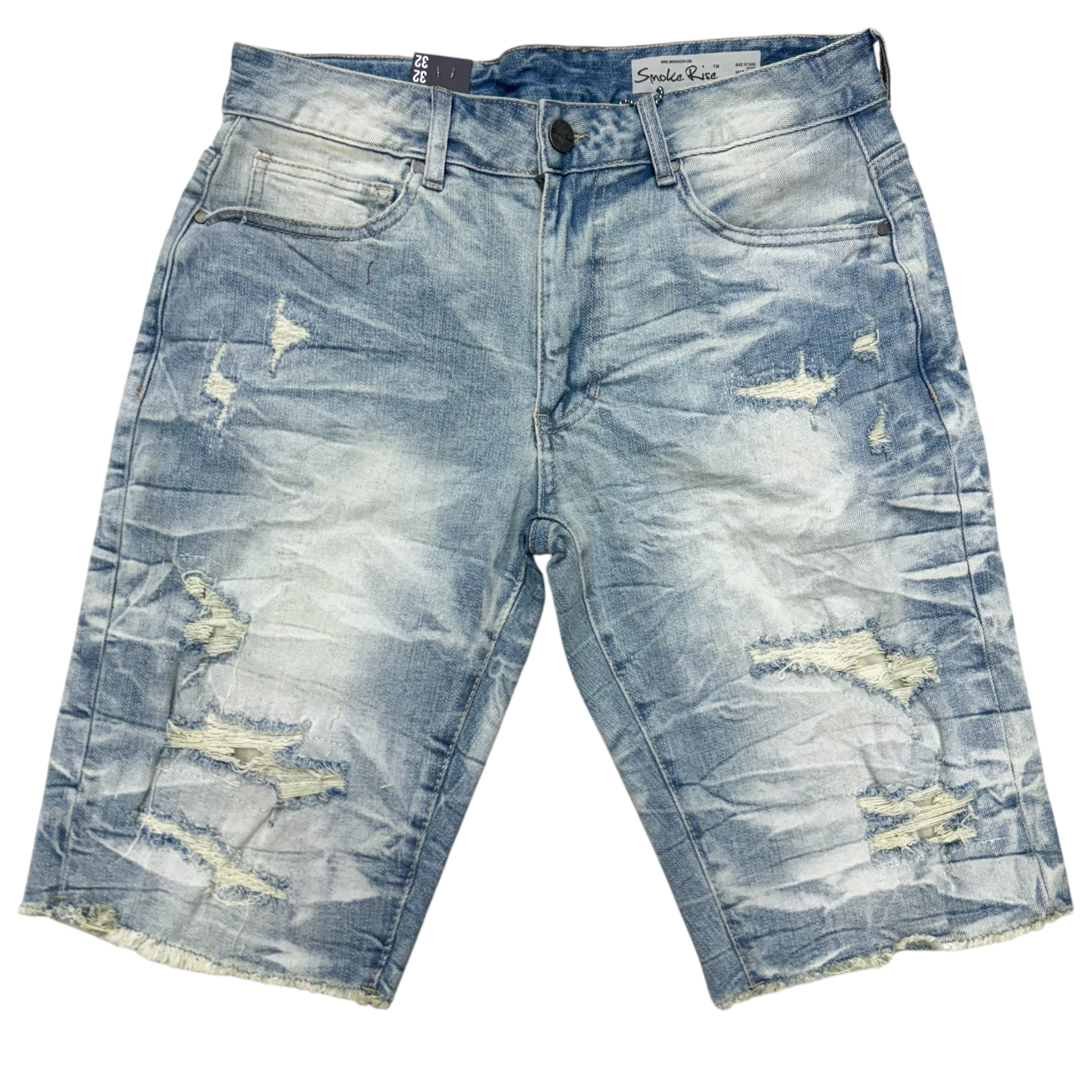 Rise Distress Denim Shorts Seville Blue 24109