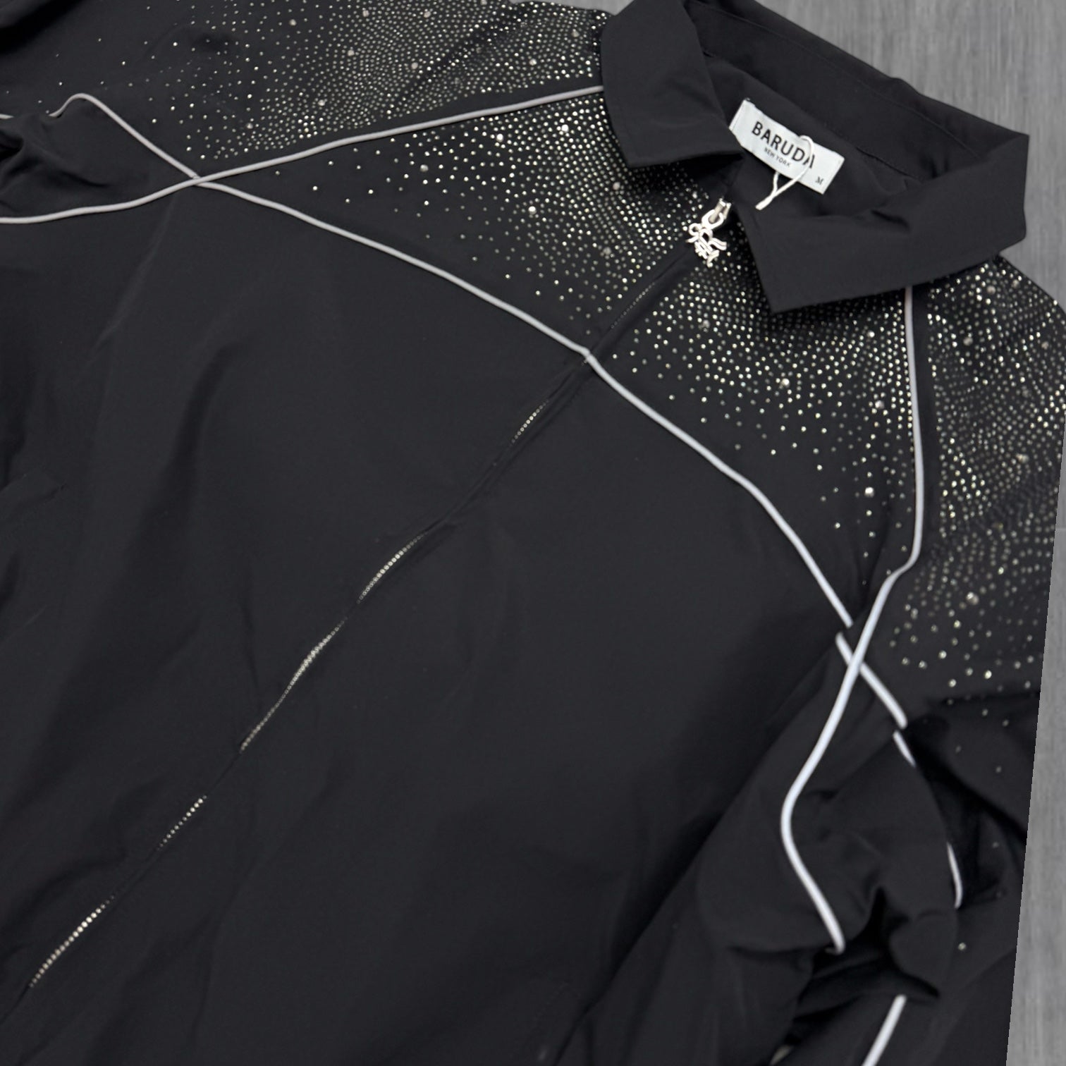 Baruda - stacked Rhinestone Windbreaker Set - Black -
