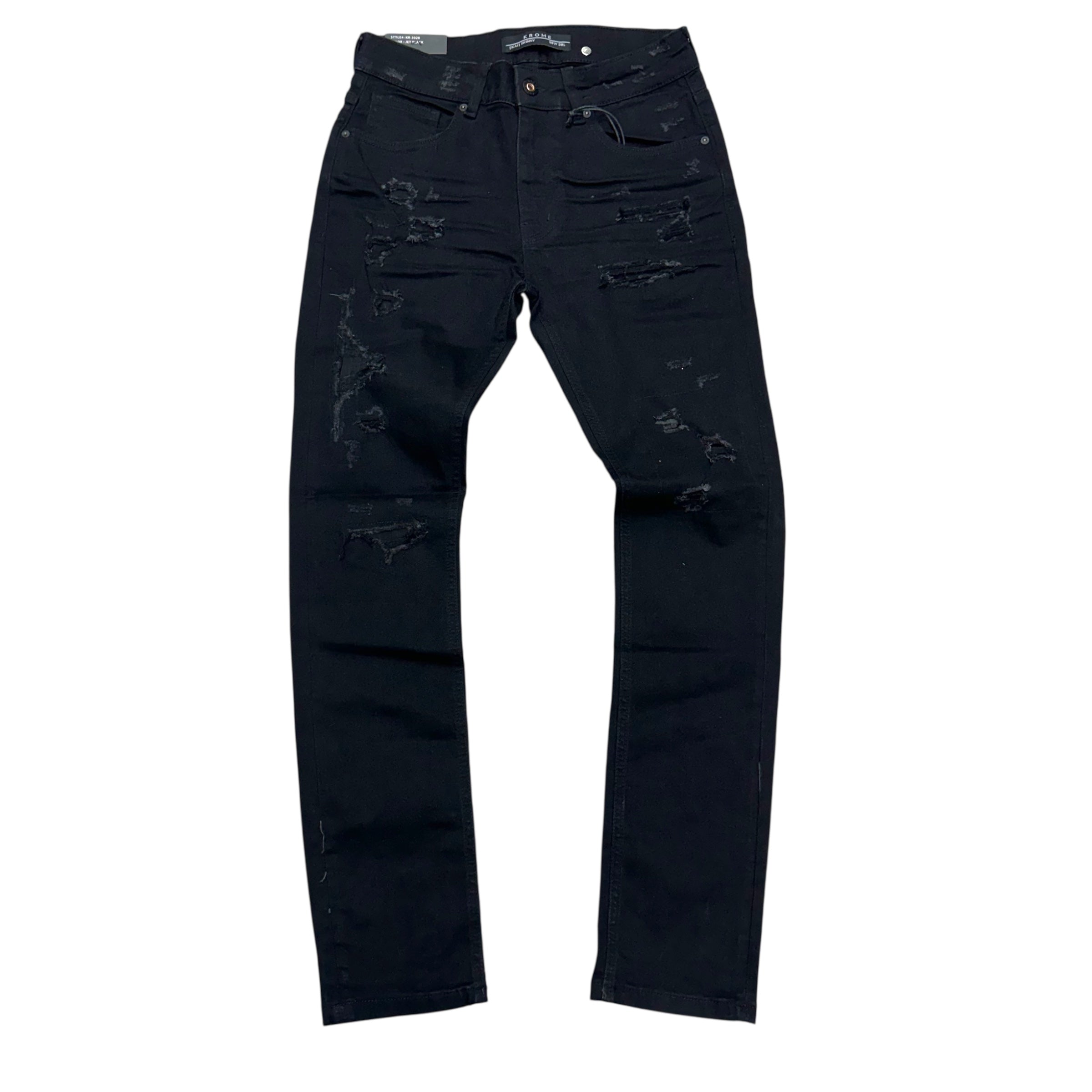 KROME - Rips Skinny Denim - Just Black - 3028