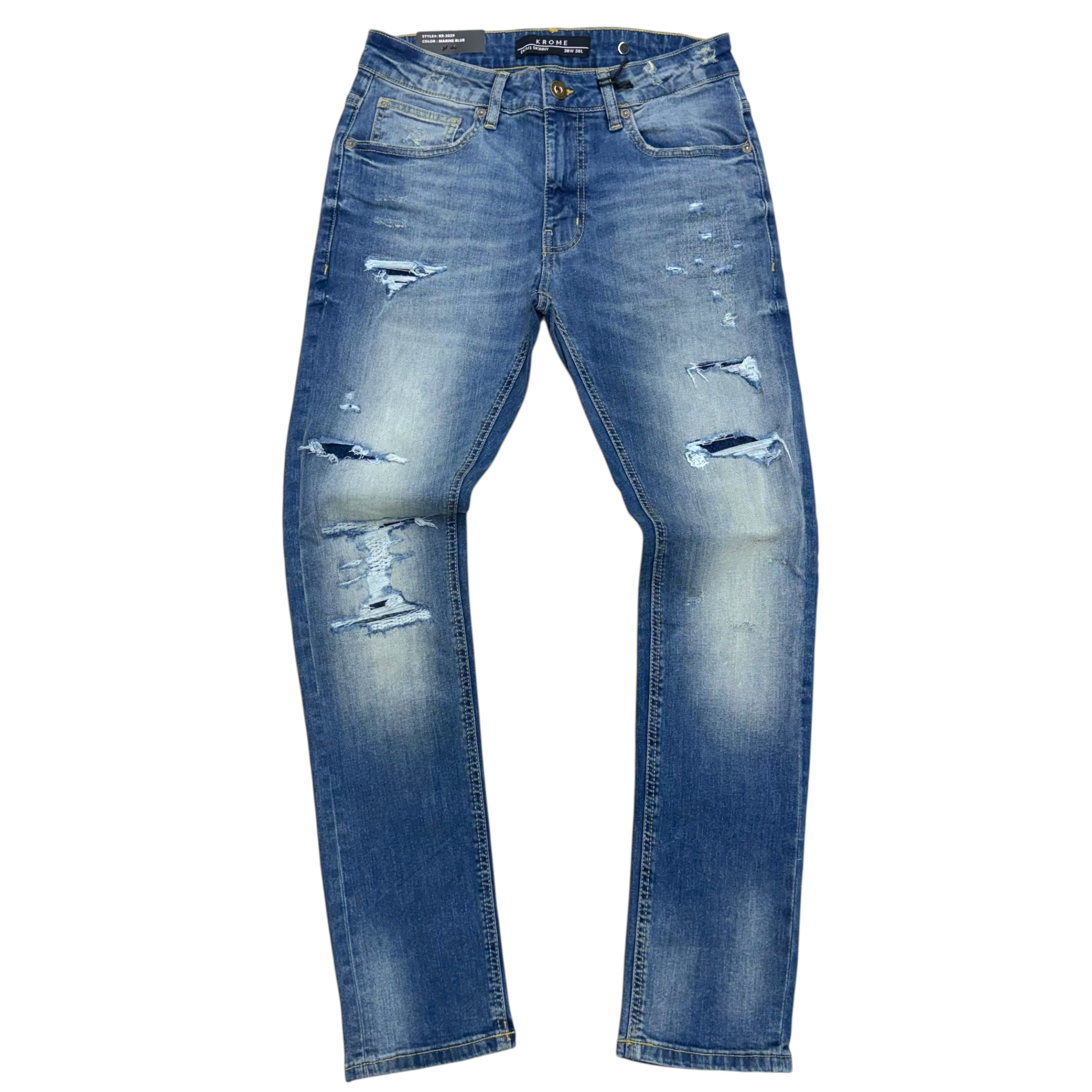 KROME - Distress Skinny Denim - M.BLUE - 3029