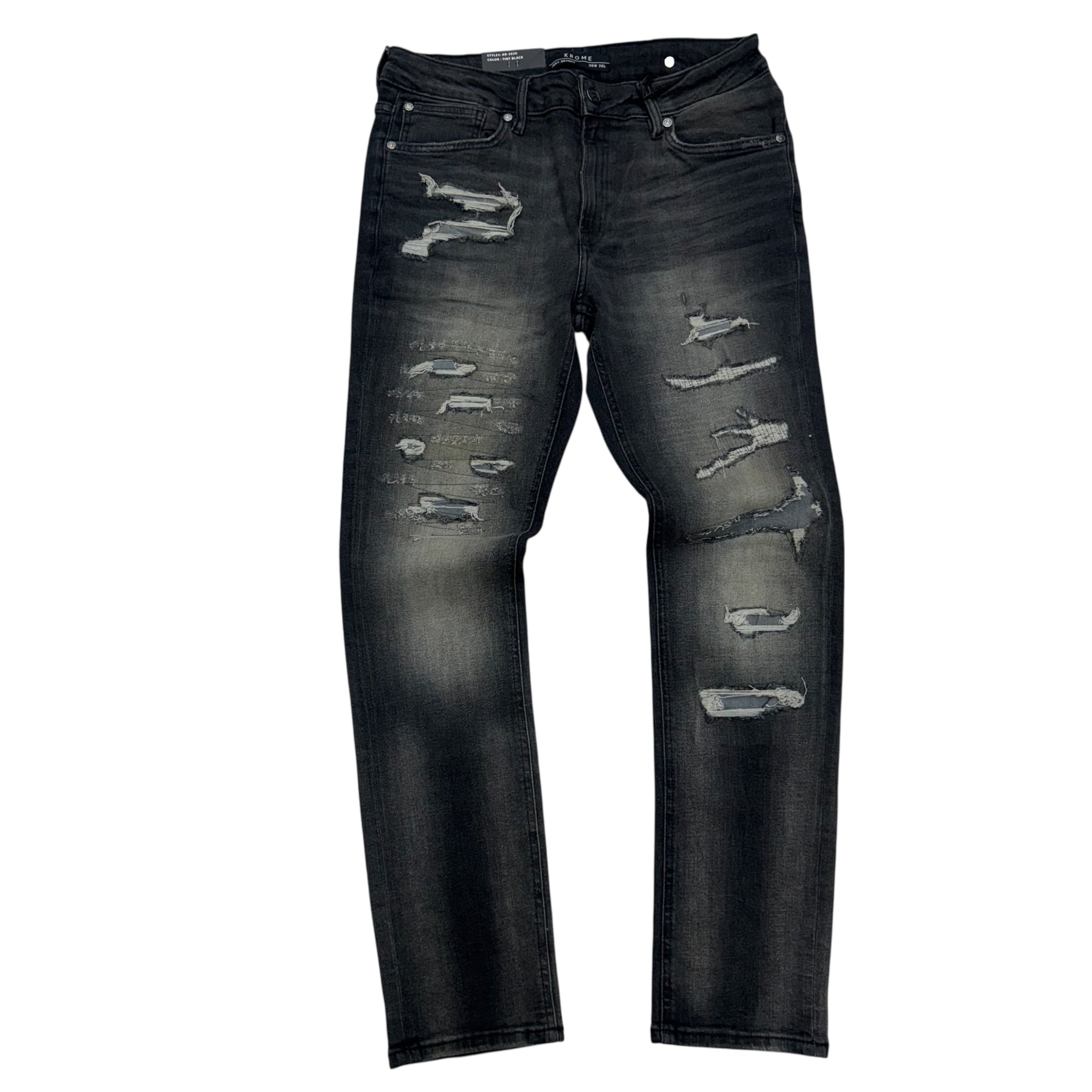KROME - All Distress Skinny Denim - TINT BLACK - 3020