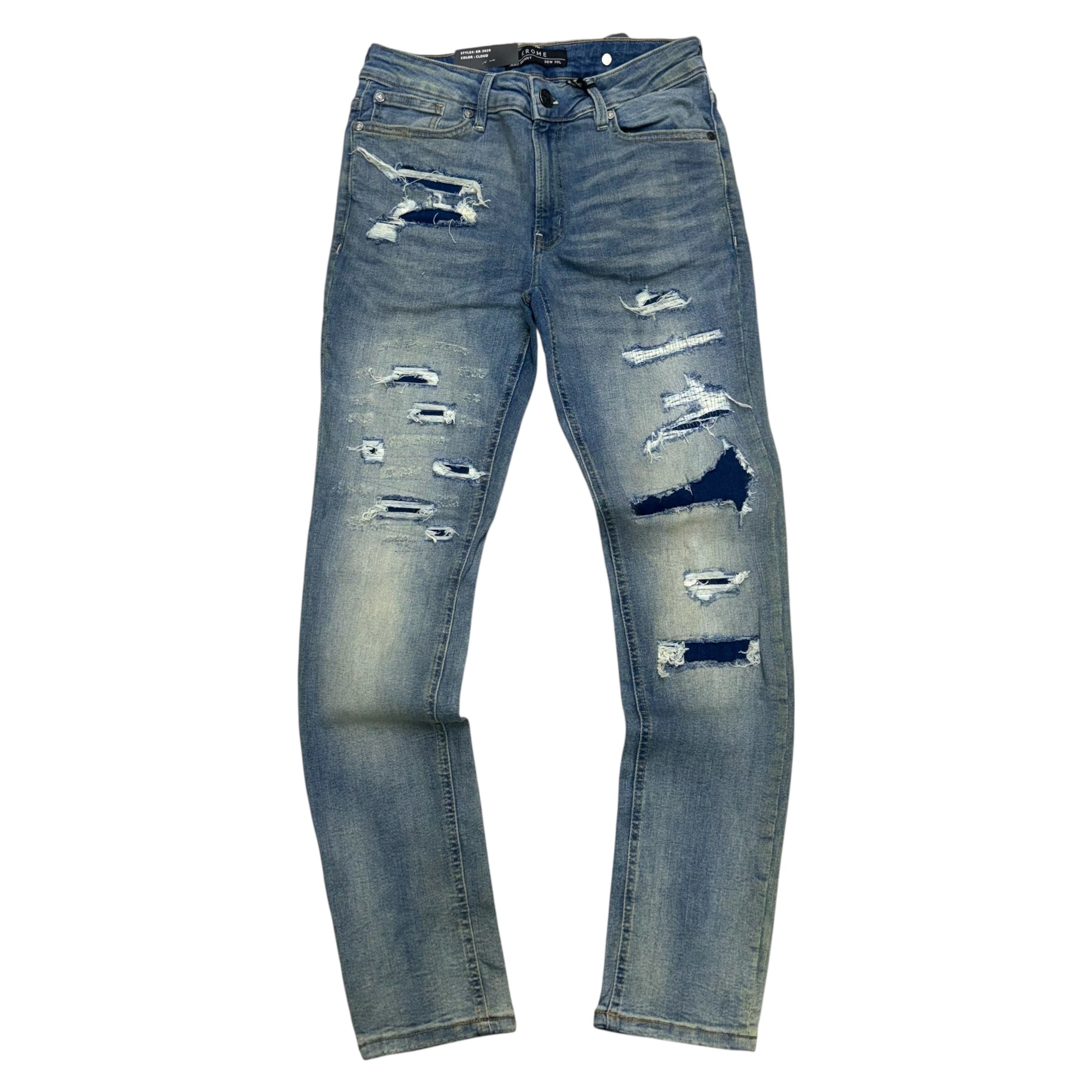 KROME - All Distress Skinny Denim - CLOUD - 3020. A
