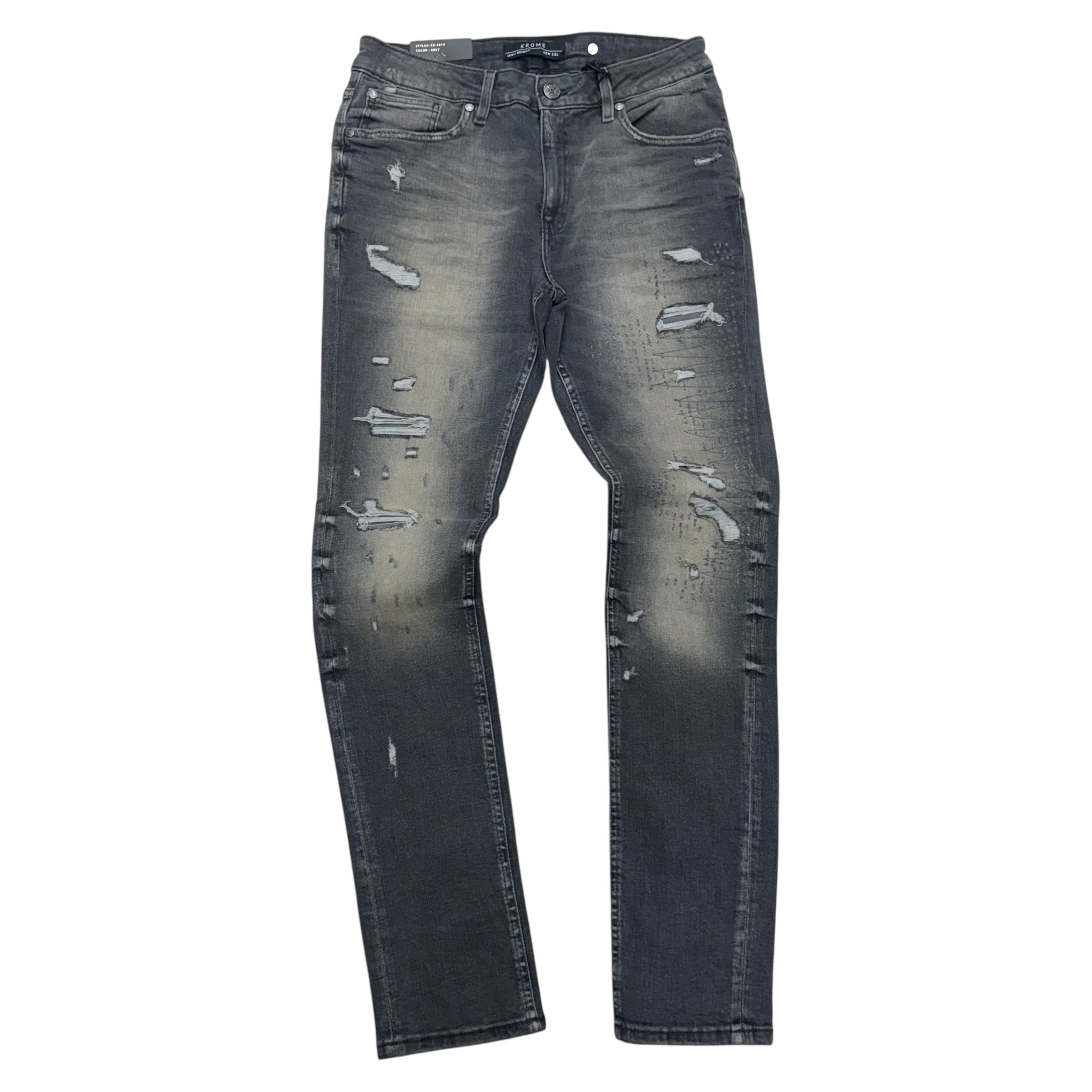 KROME - All Distress Skinny Denim - Grey - 3019