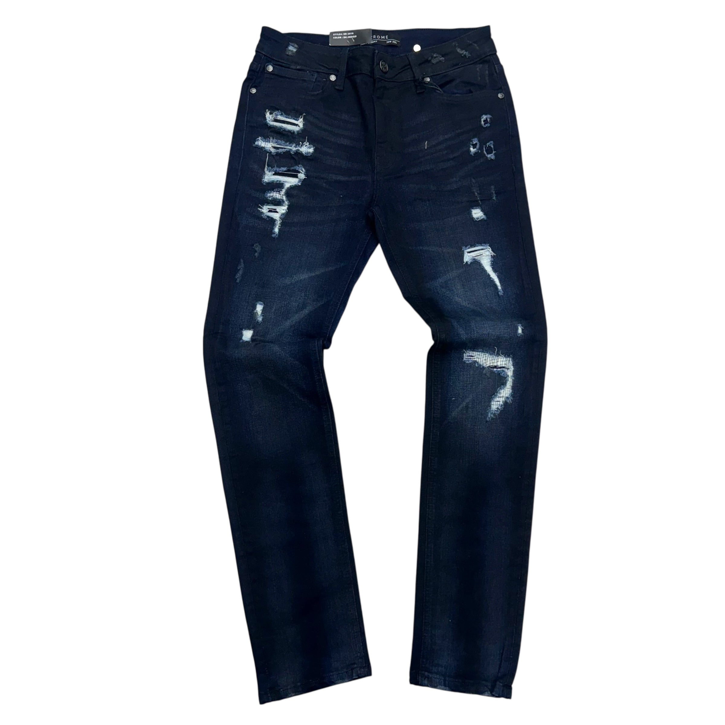 KROME - Distress Skinny Denim - DK. Indigo - 3018