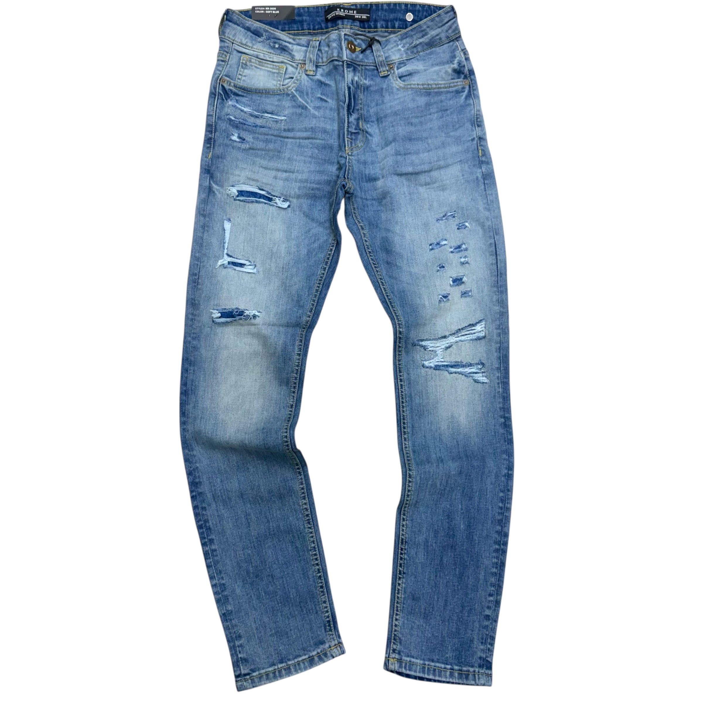KROME - Distress Skinny Denim - S.BLUE - 3030