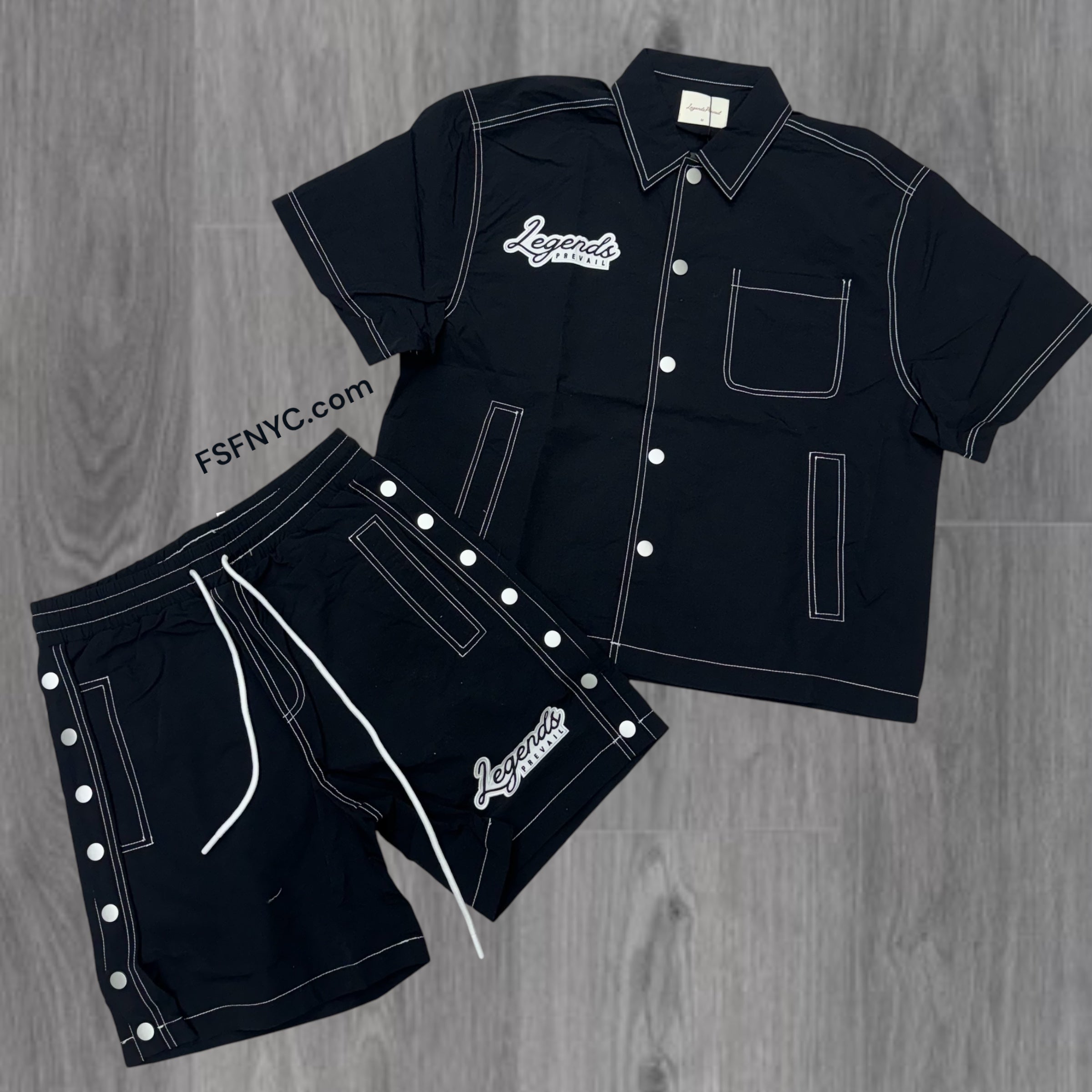 Prevail Button Down Short Set Black