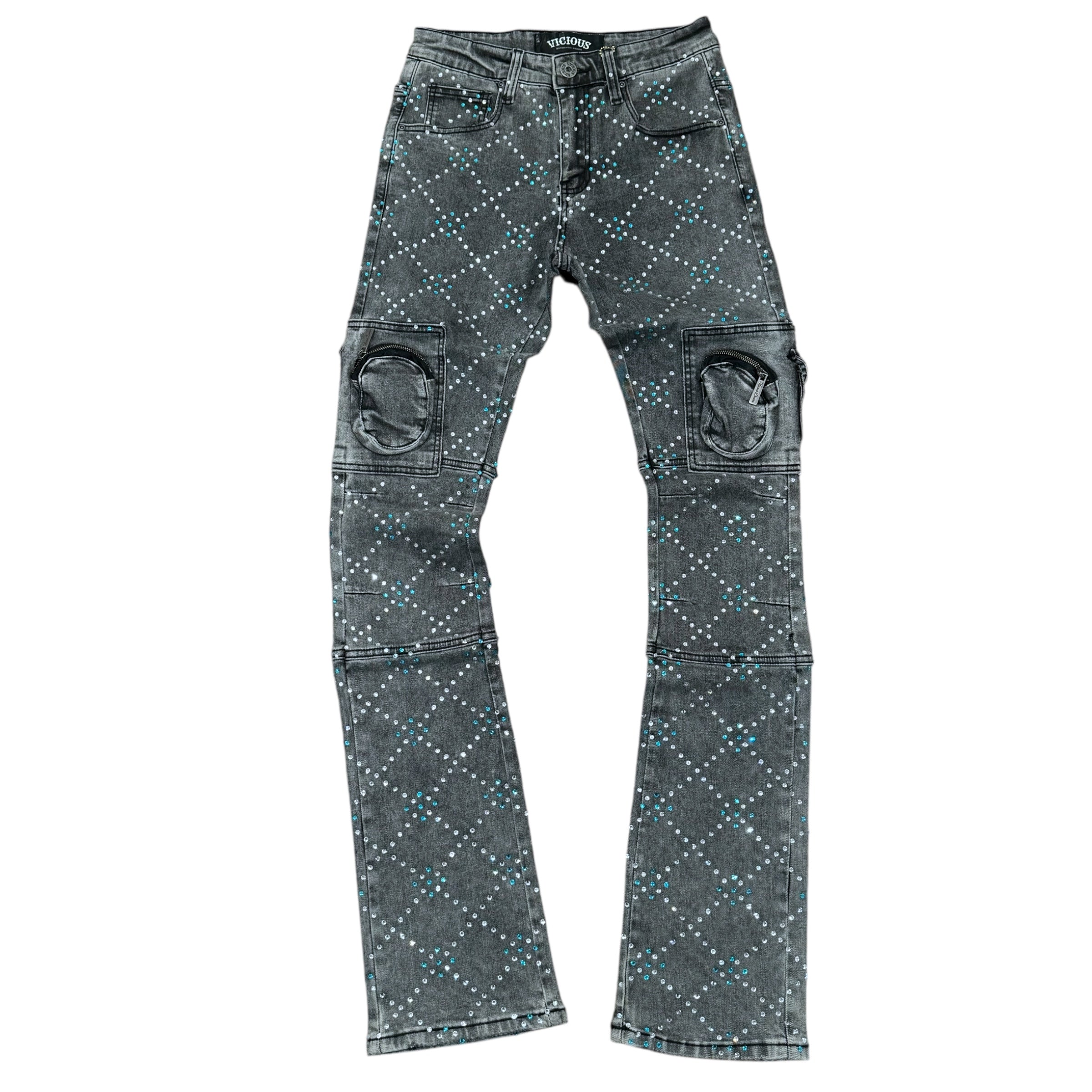 Vicious - STACKED UTILITY RHINESTONE DENIM - Grey - VC755
