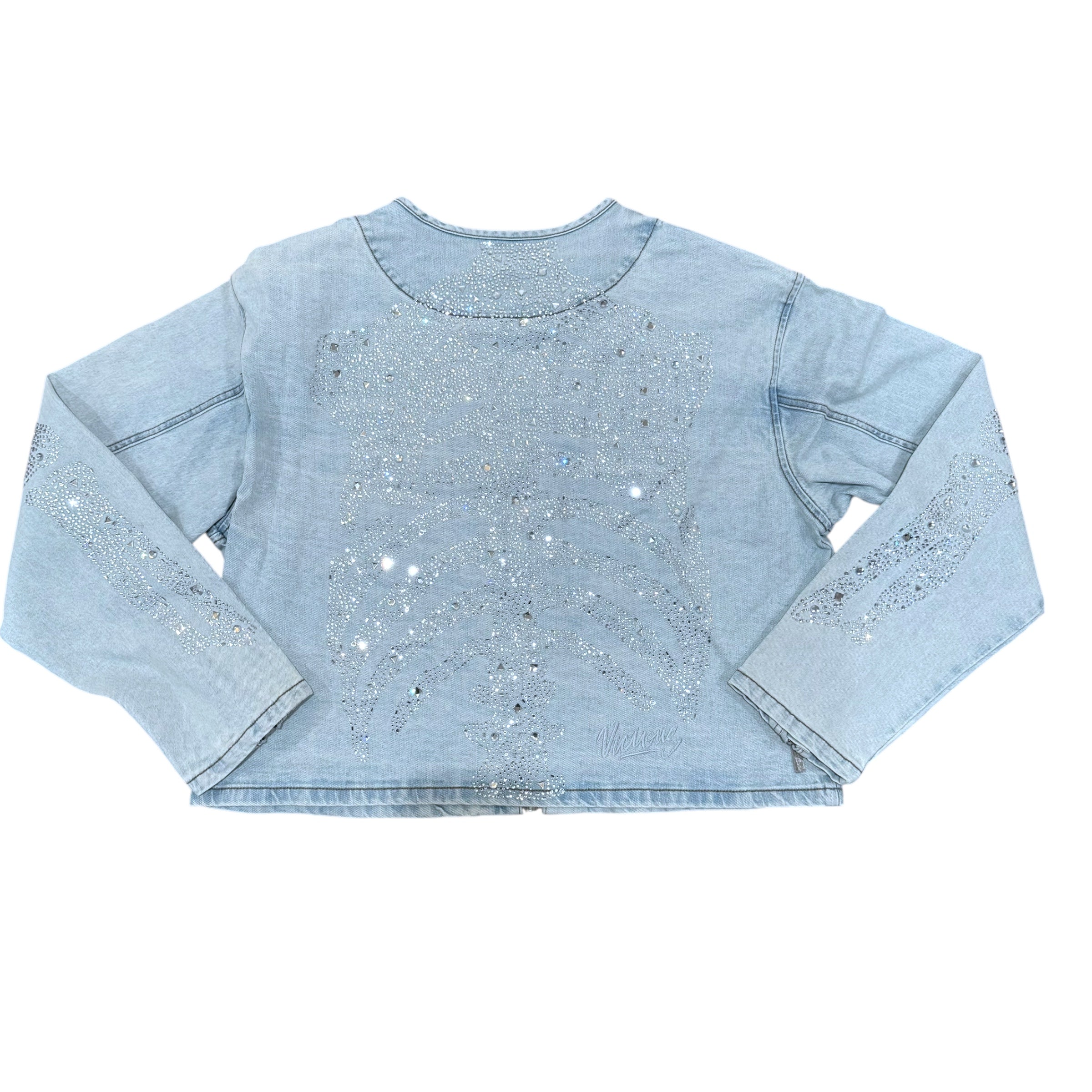 Vicious - SKELETON RHINESTONE FLARE JACKET w/ ZIPPER DETAILS - BLUE - VC806