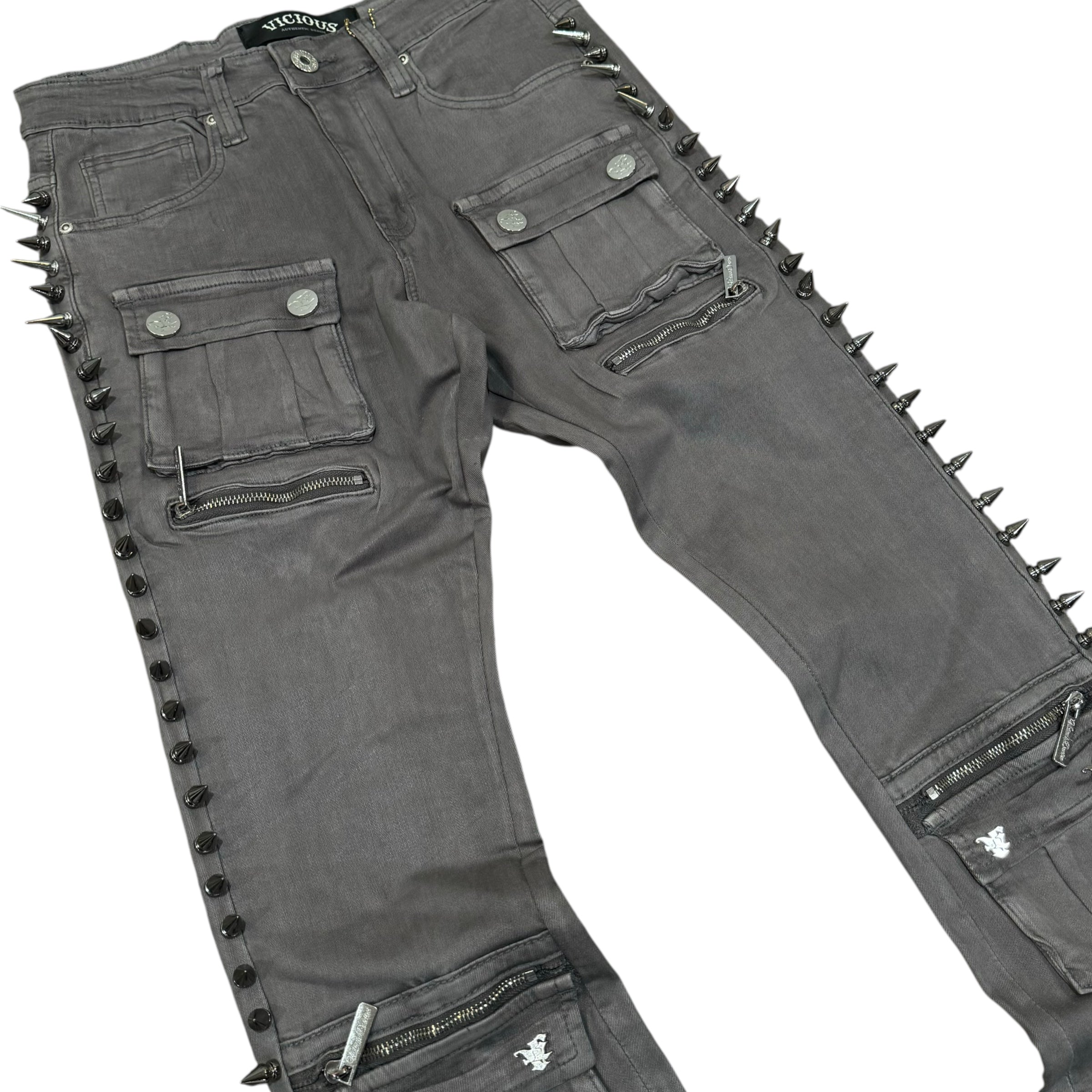 Vicious - STACKED WAXED SPIKE DENIM - Grey - VC918