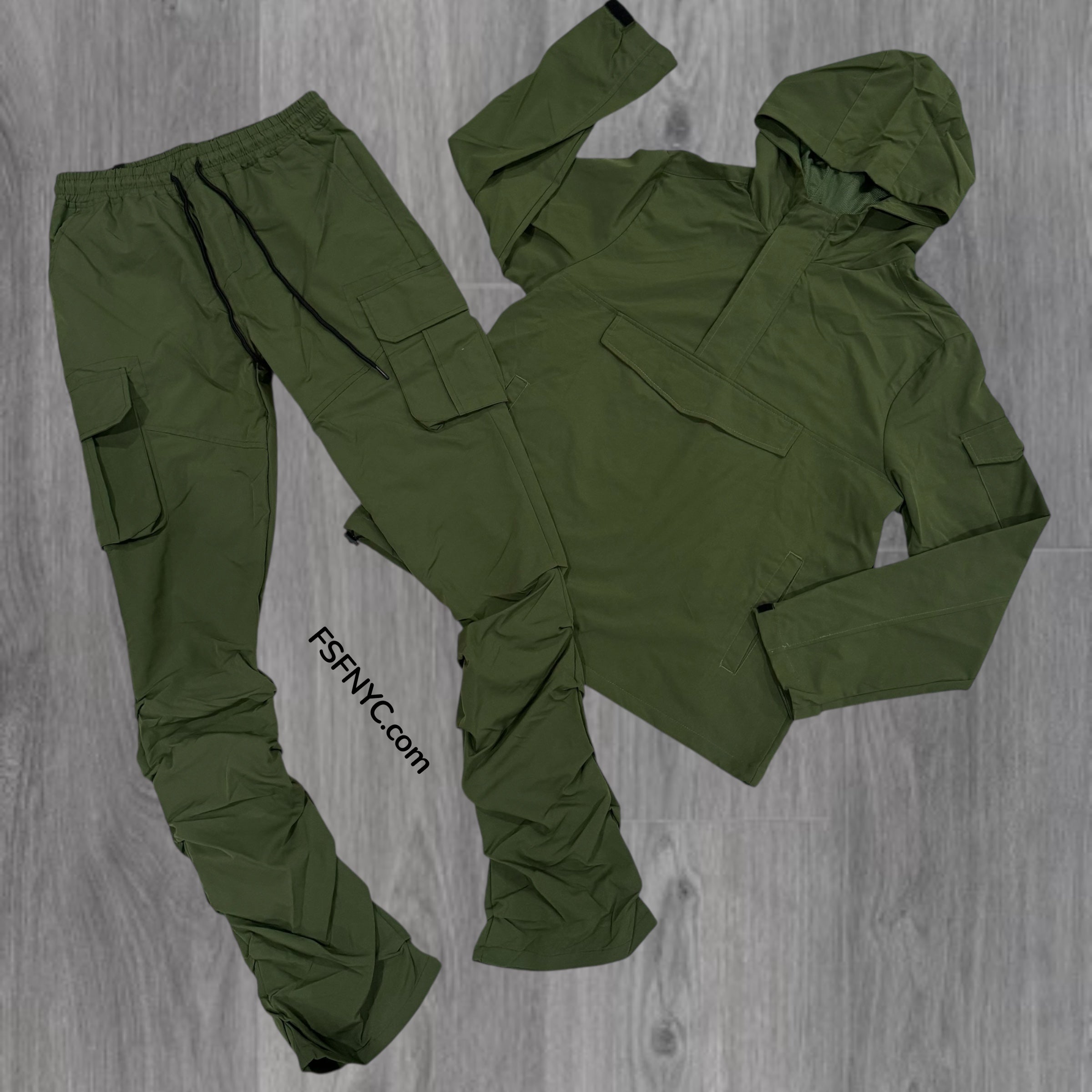 Rebel - NYLON Stacked & Anorak Pullover Jacket - SET - OLIVE - 522422
