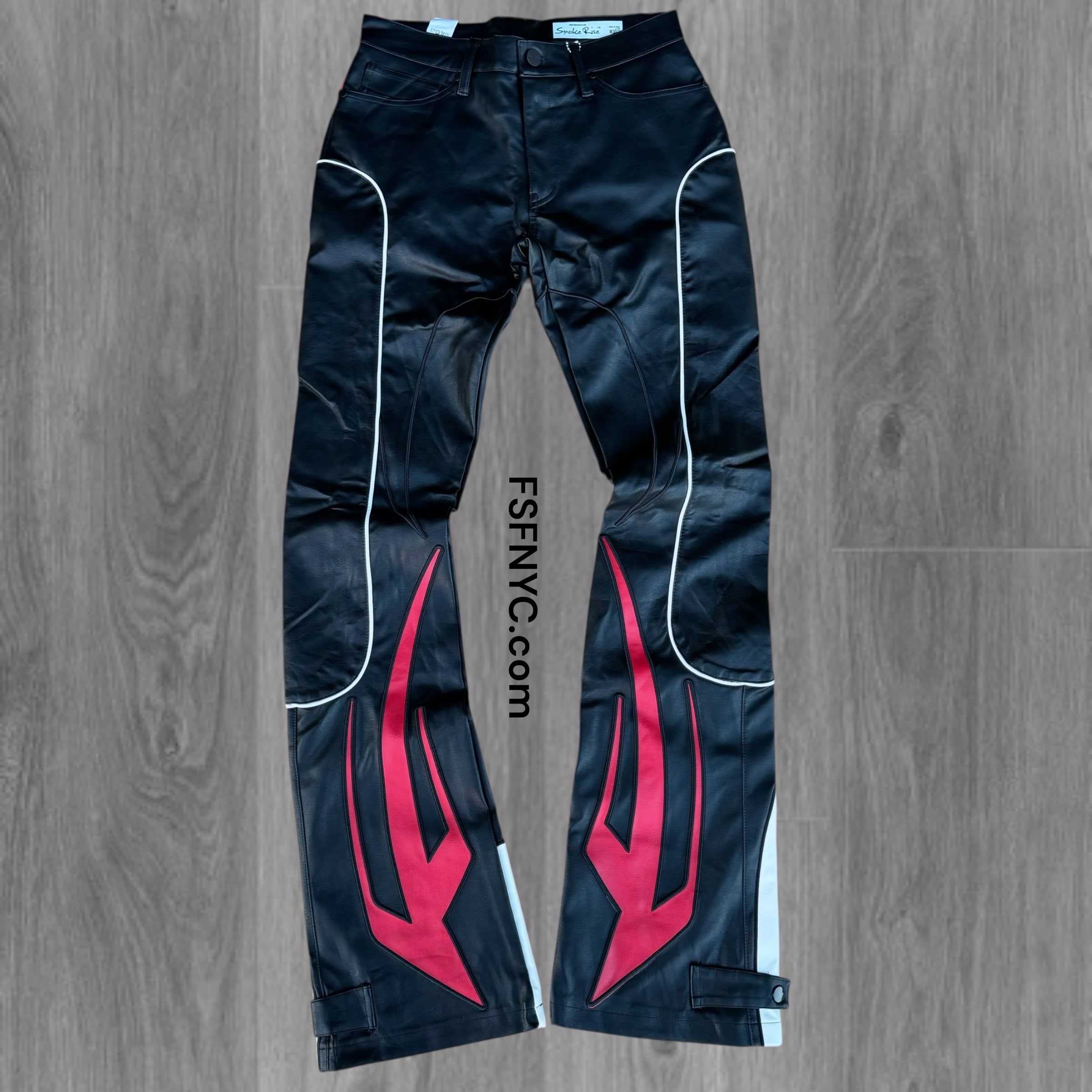 Rise - PU Leather Racing Pants - Red - 25688