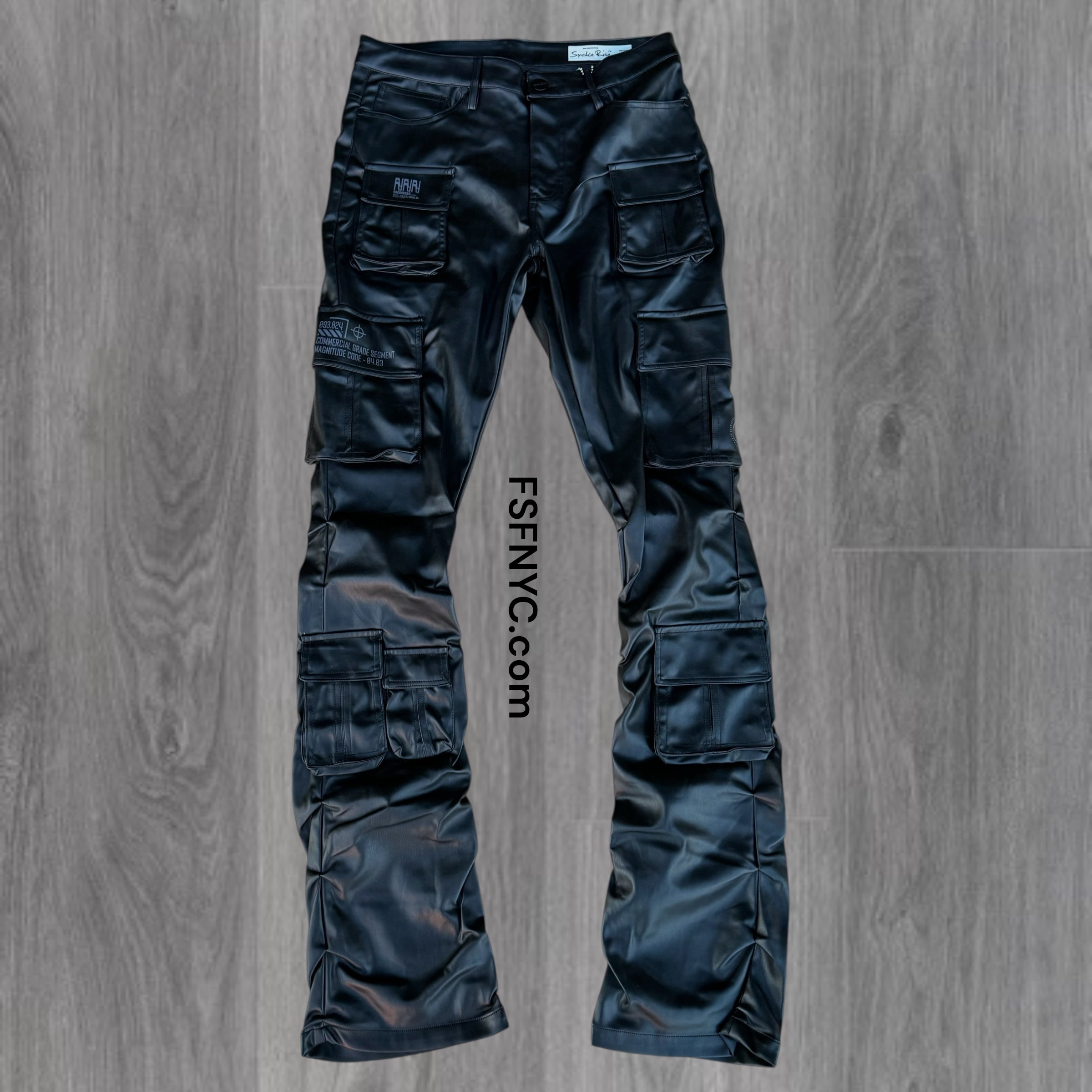 Rise - Stacked PU Leather Utility Pants - Black - 24685