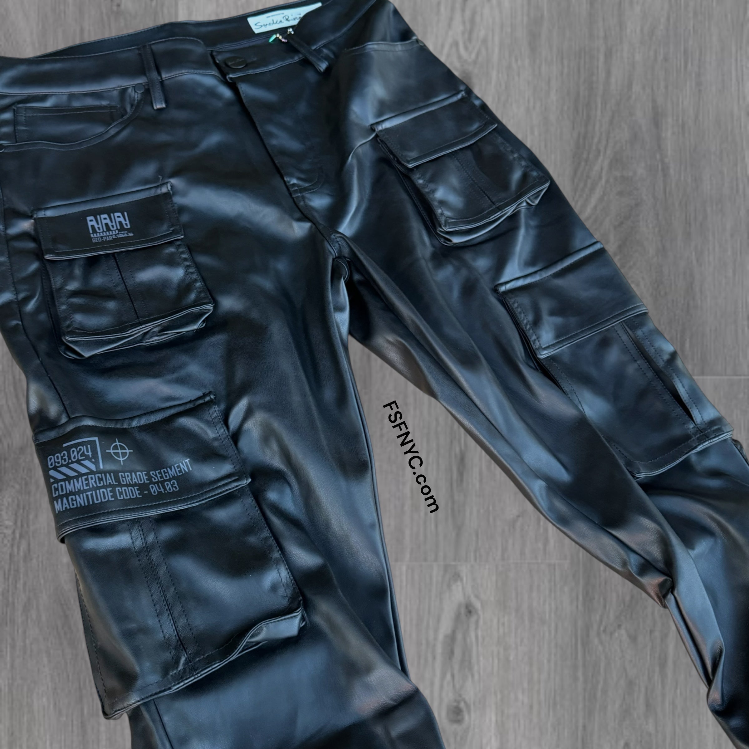 Rise - Stacked PU Leather Utility Pants - Black - 24685