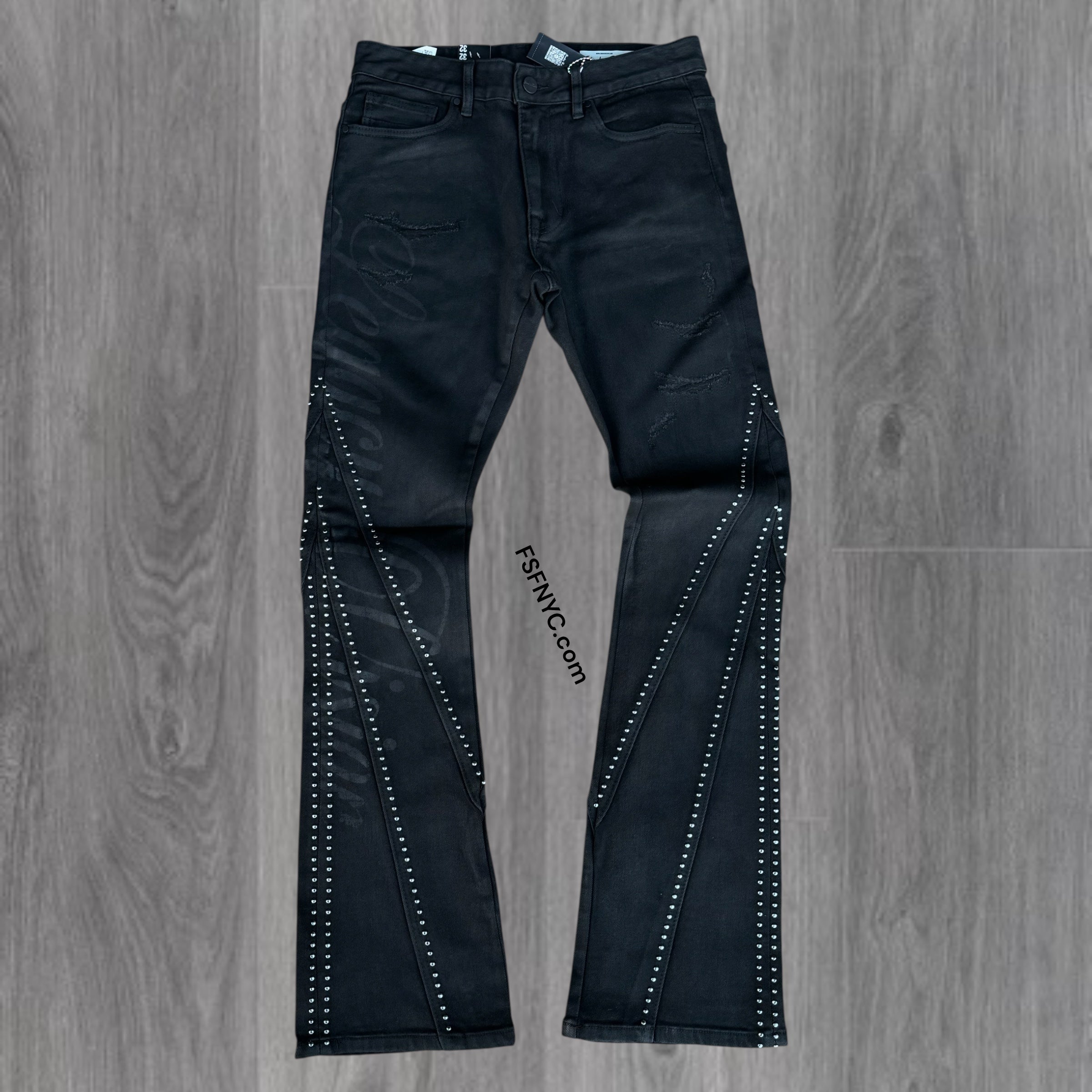 Rise - Flare Studded Denim - Black - 25637