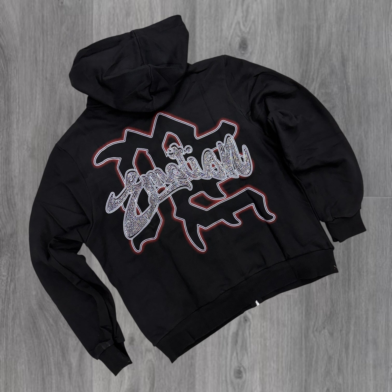 Mixed Emotion - Rhinestone Zip Hoodie - Jet Black