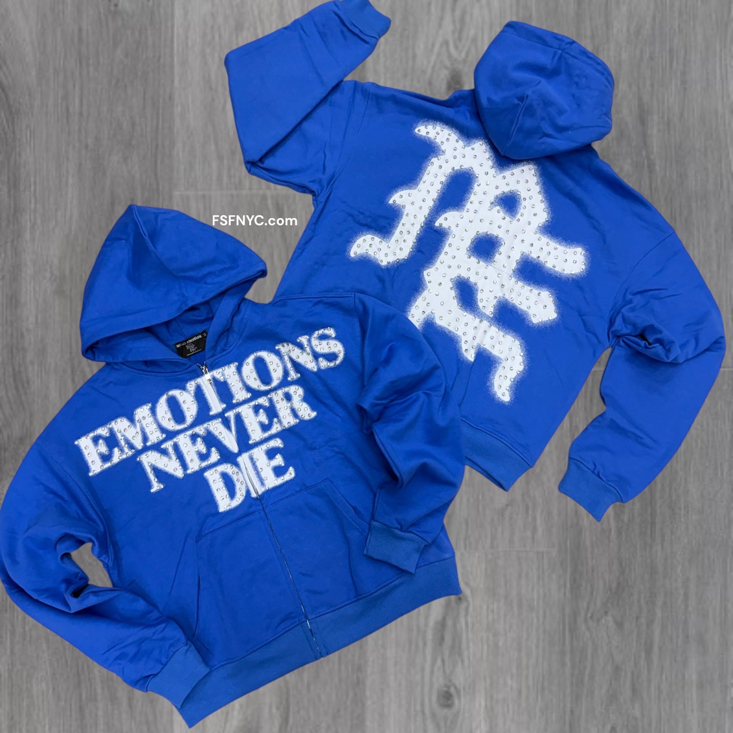 Mixed Emotion - END Rhinestone Zip Hoodie - Blue