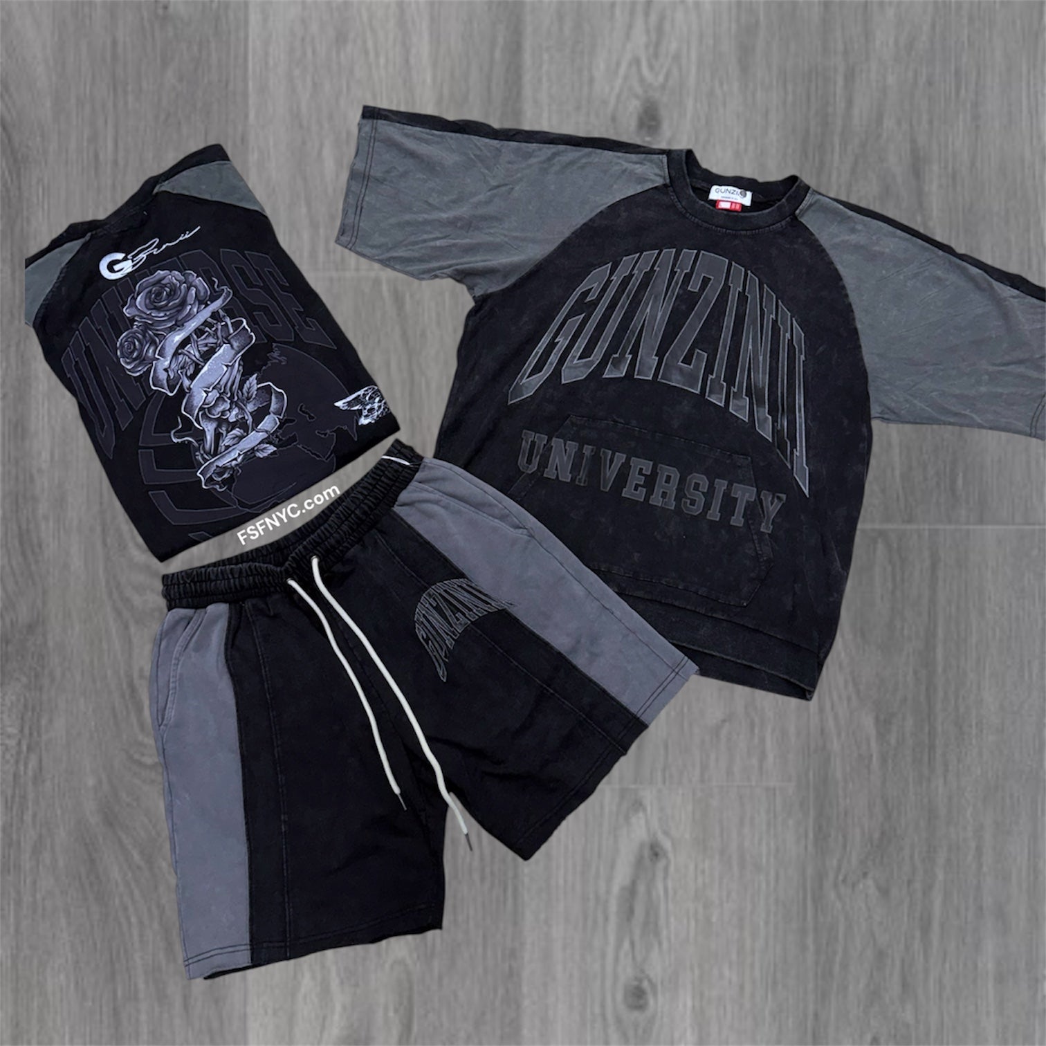Gunzini - university short Set - Black - 1003