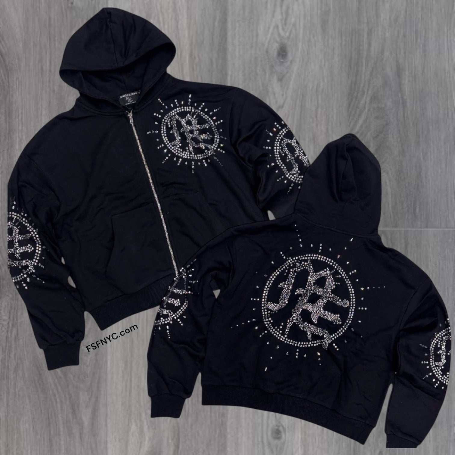 Mixed Emotion - Eclipse Rhinestone Zip Hoodie - Jet Black