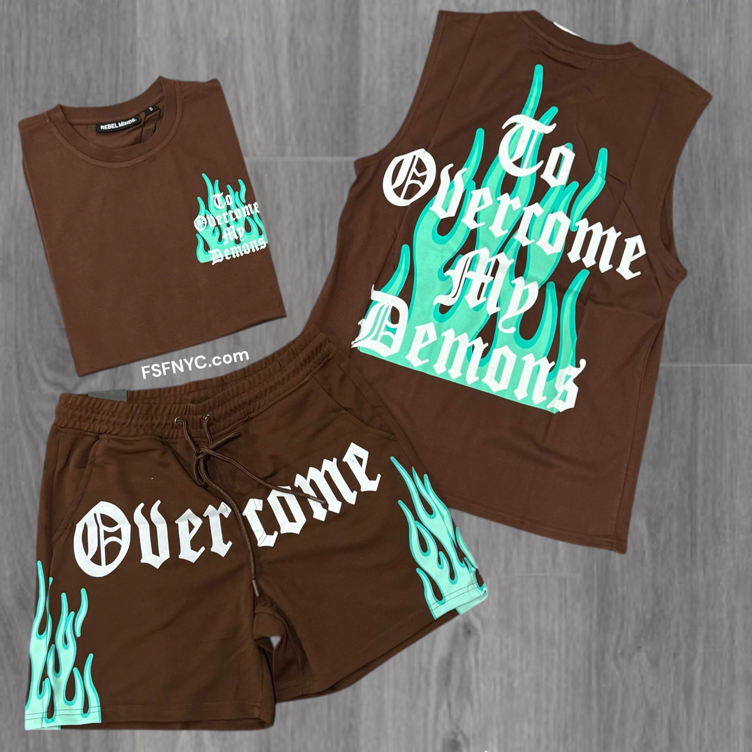 Rebel OverCome Sleeveless Short Set Brown 151 156