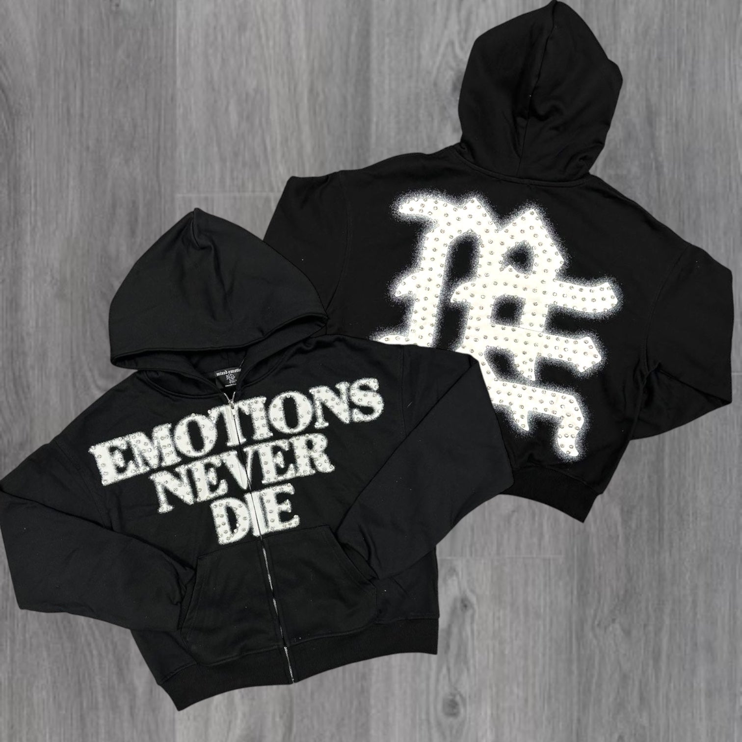 Mixed Emotion - END Rhinestone Zip Hoodie - Black