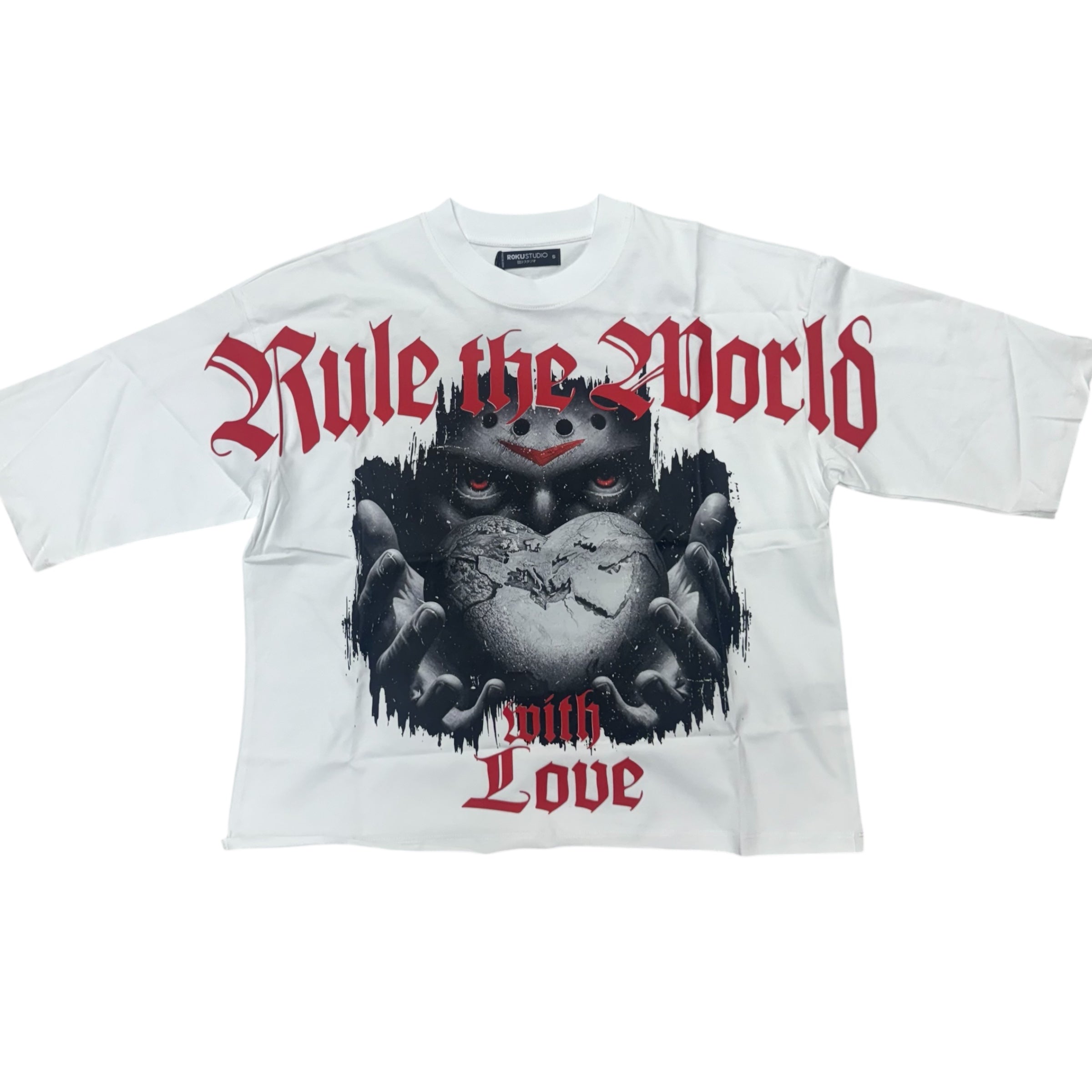 Roku Rule the World Oversized Crop Tee White Red 1600