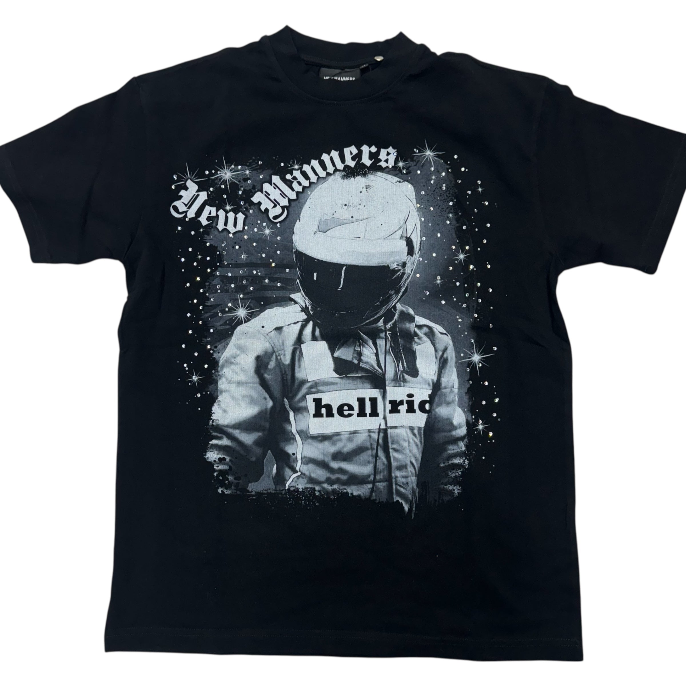 Manners Rhinestone Rider Premuim Tee Black White