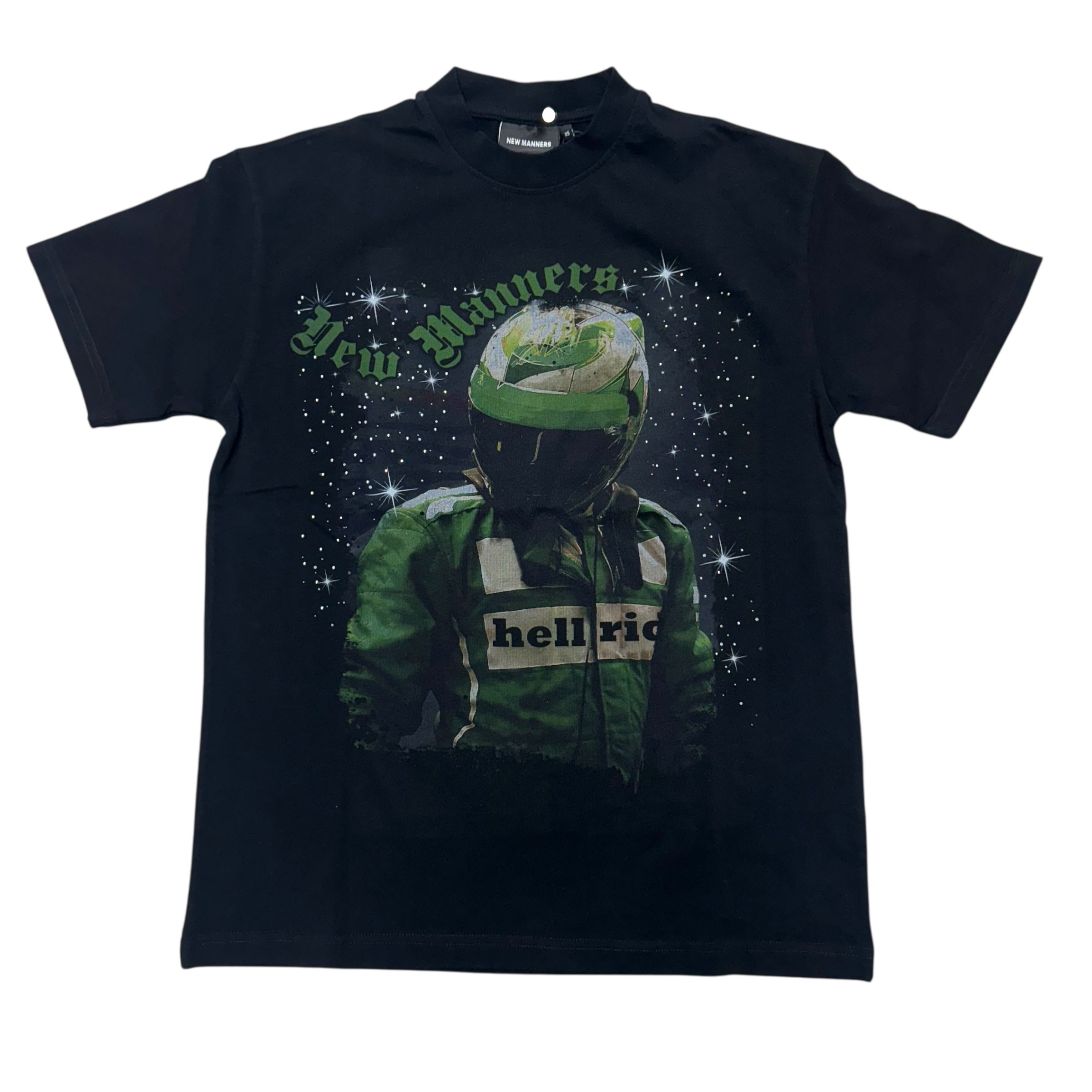 Manners Rhinestone Rider Premium Tee Black Green