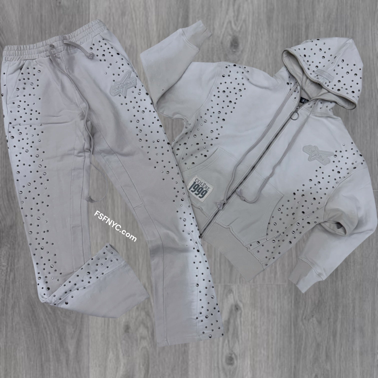 HDSN - Stacked Rhinestone “COL” Sweat Suit - Grey - 637