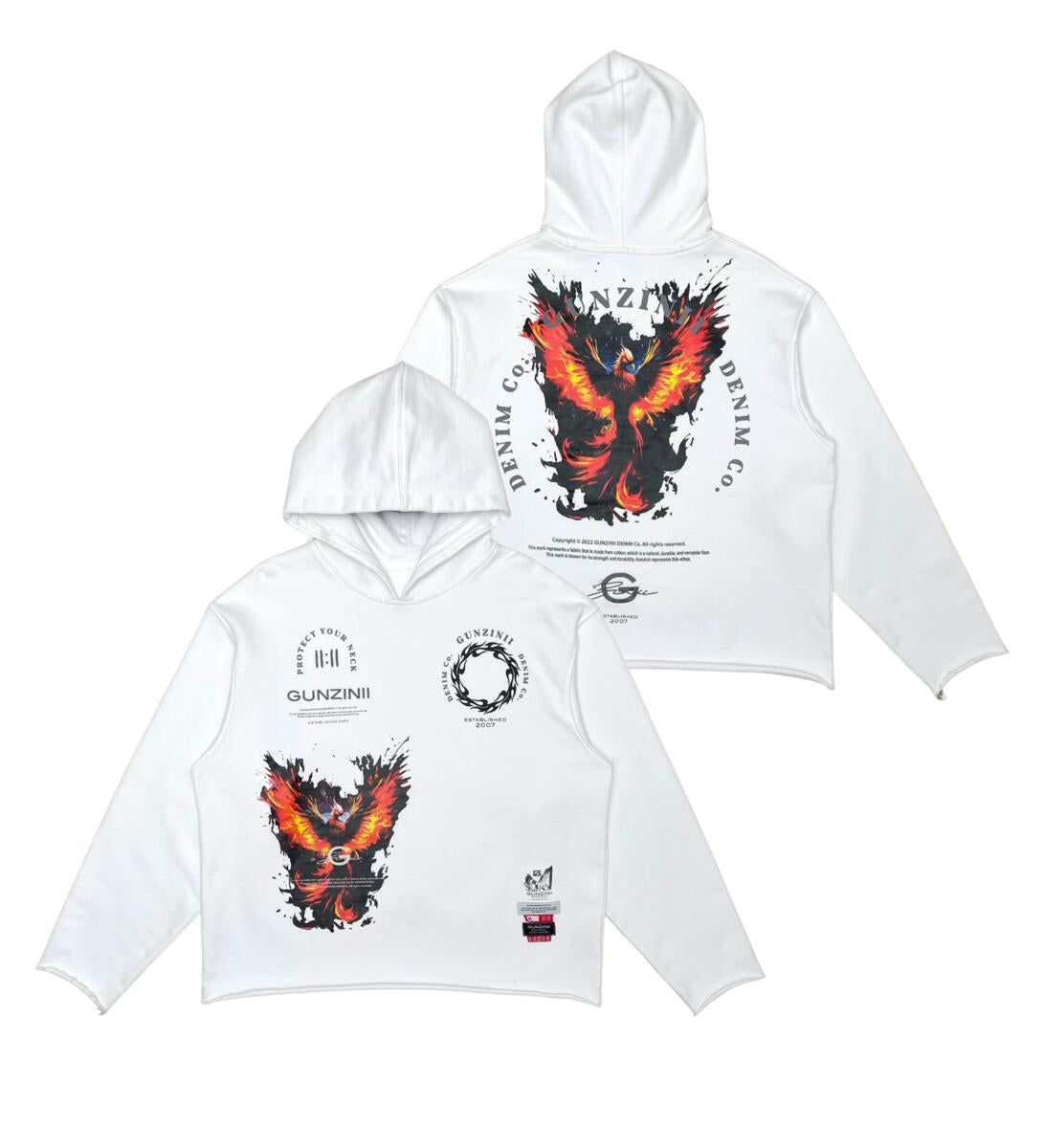 Gunzinii - Phoenix Cut off Hoodie - White - GZ328