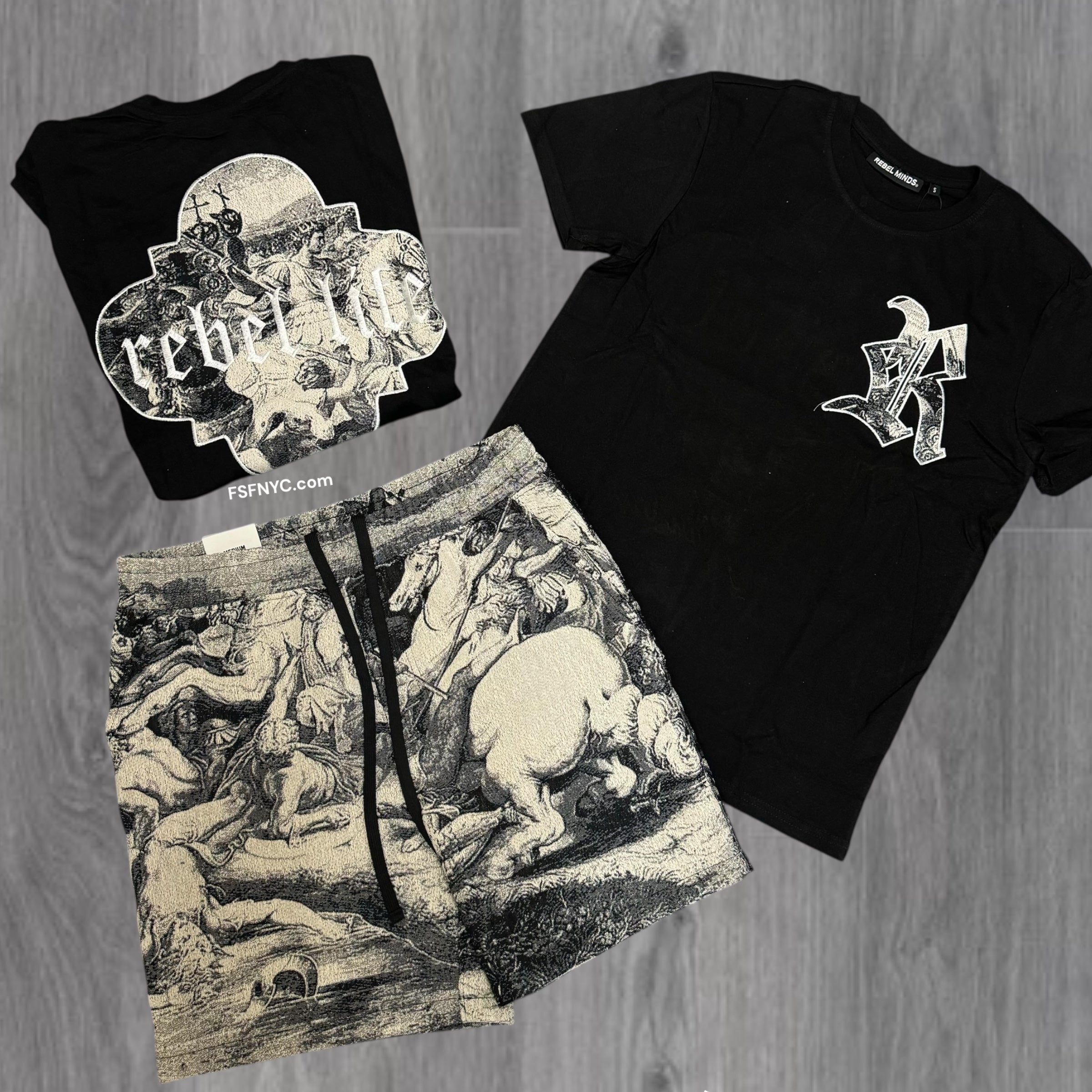 Rebel Jacquard Empire Grey Black Short Set 131 931