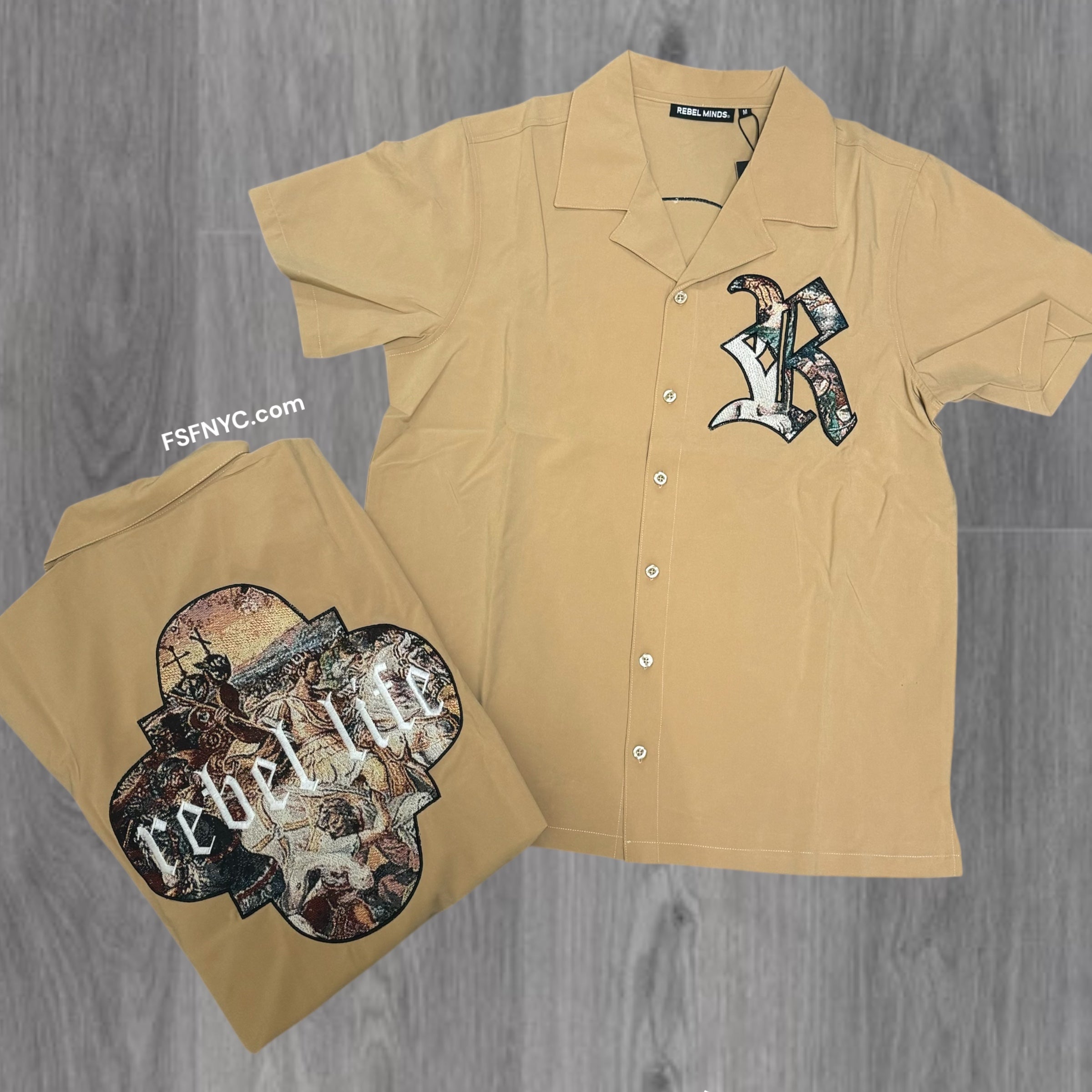Rebel Button Down Empire Short Set Beige Multi 731 931