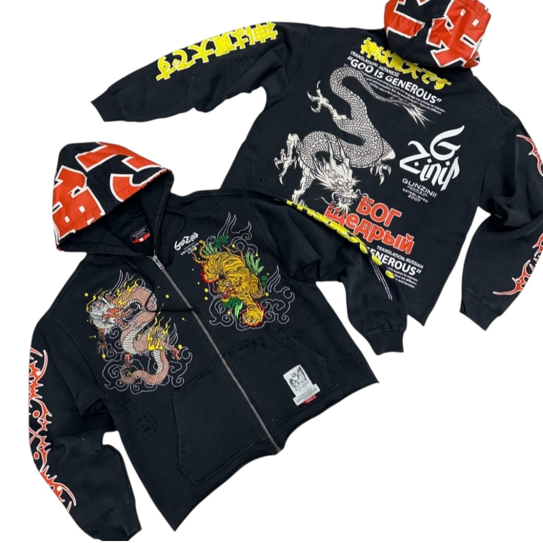 Gunzinii - Embo Zip Hoodie - Black - GZ583