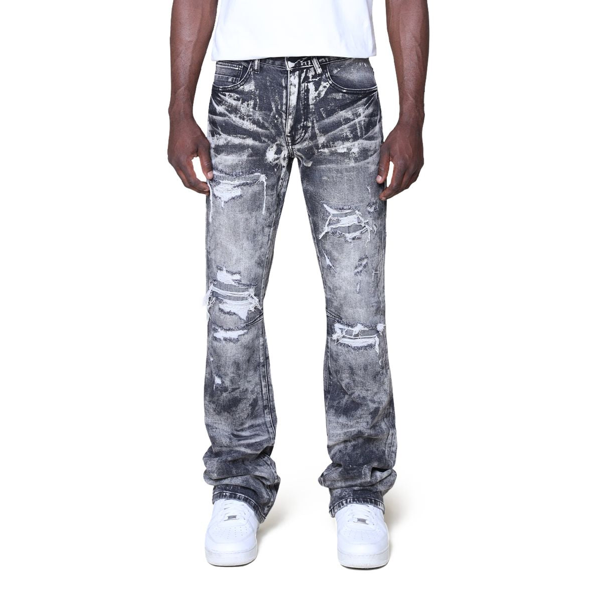 Rise - Flare Distress Denim - T.Grey - 25609